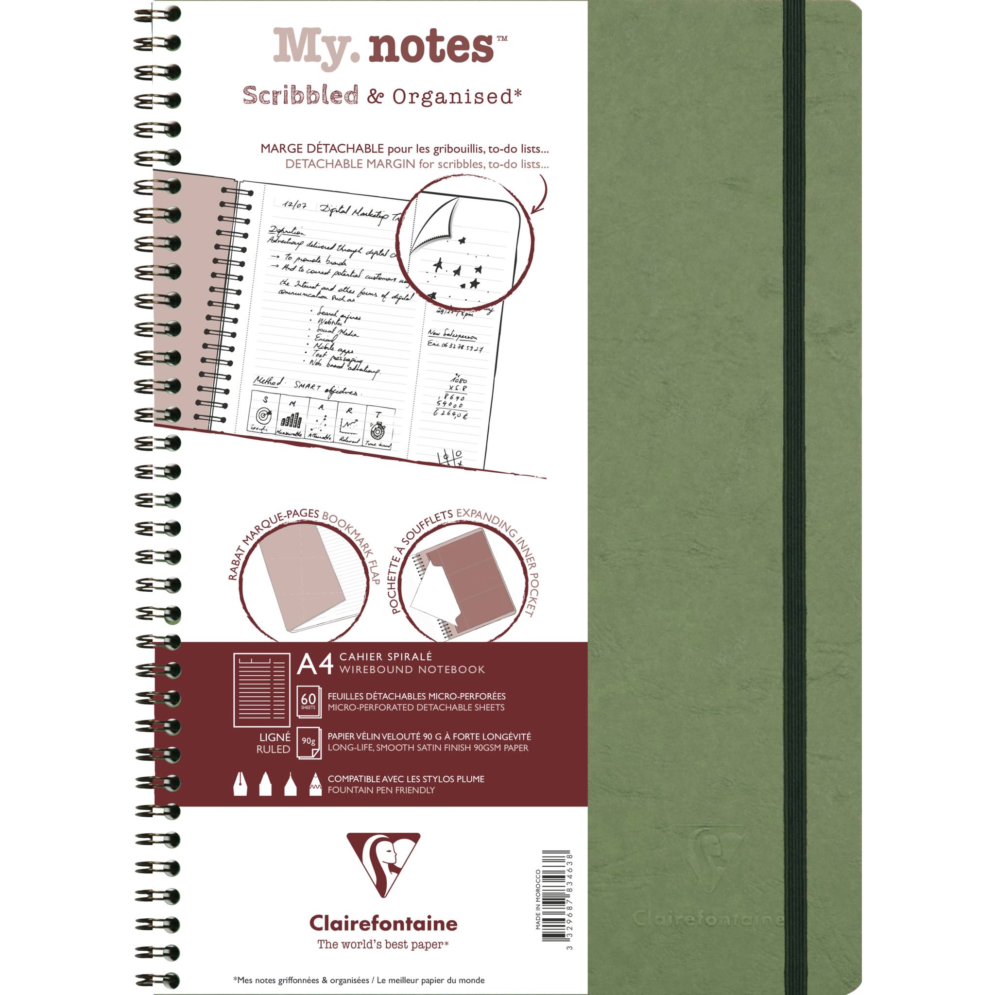 Clairefontaine 5x My.Notes Age Bag Spiralheft A4, 60 Blatt liniert Grün 783463C