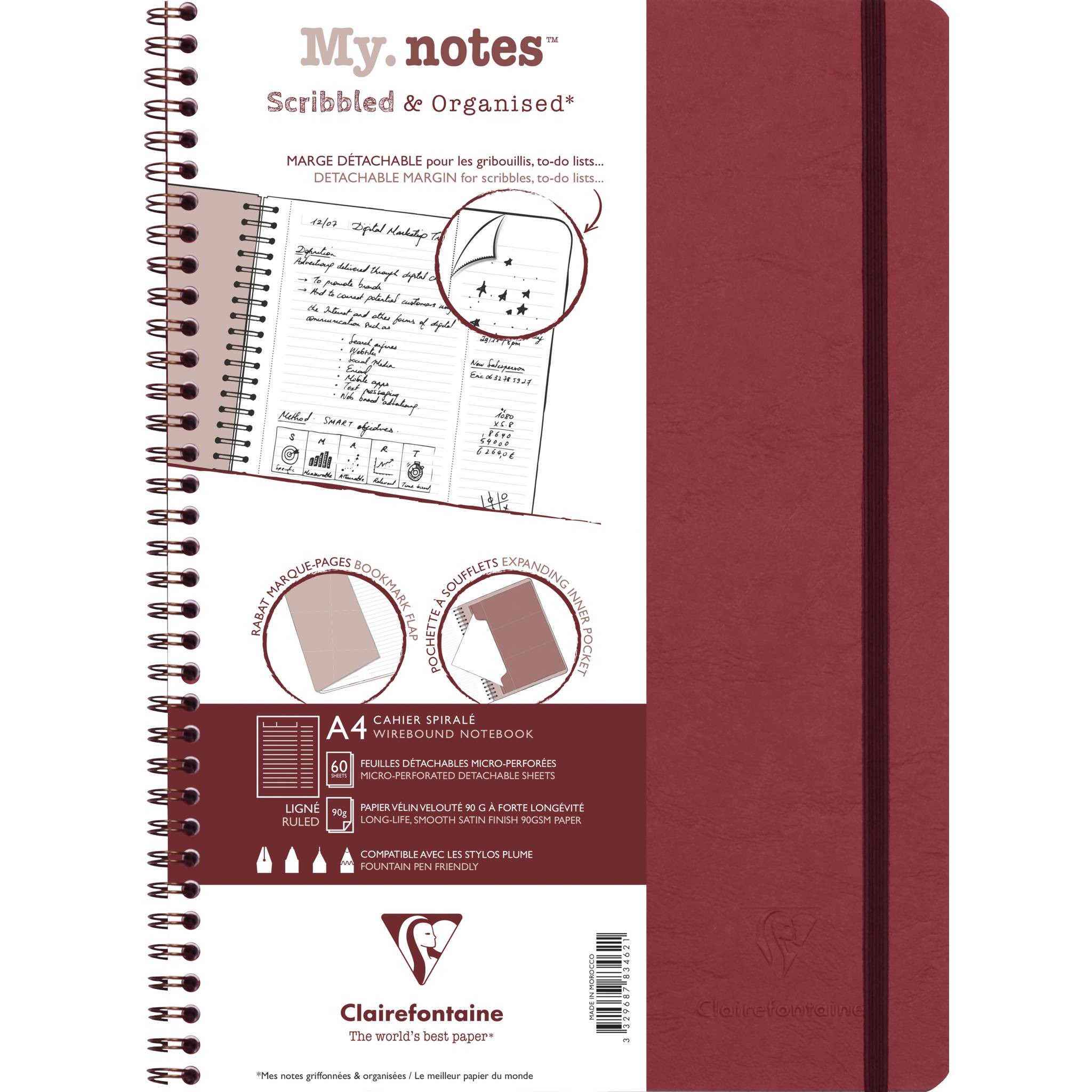 Clairefontaine 5x My.Notes Age Bag Spiralheft A4, 60 Blatt liniert Rot 783462C