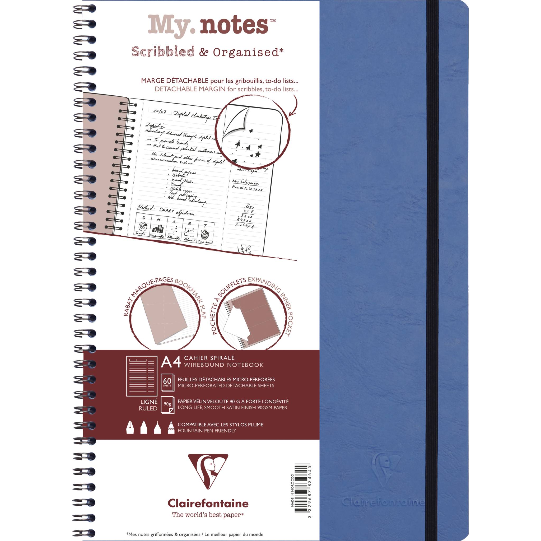 Clairefontaine 5x My.Notes Age Bag Spiralheft A4, 60 Blatt liniert Blau 783464C