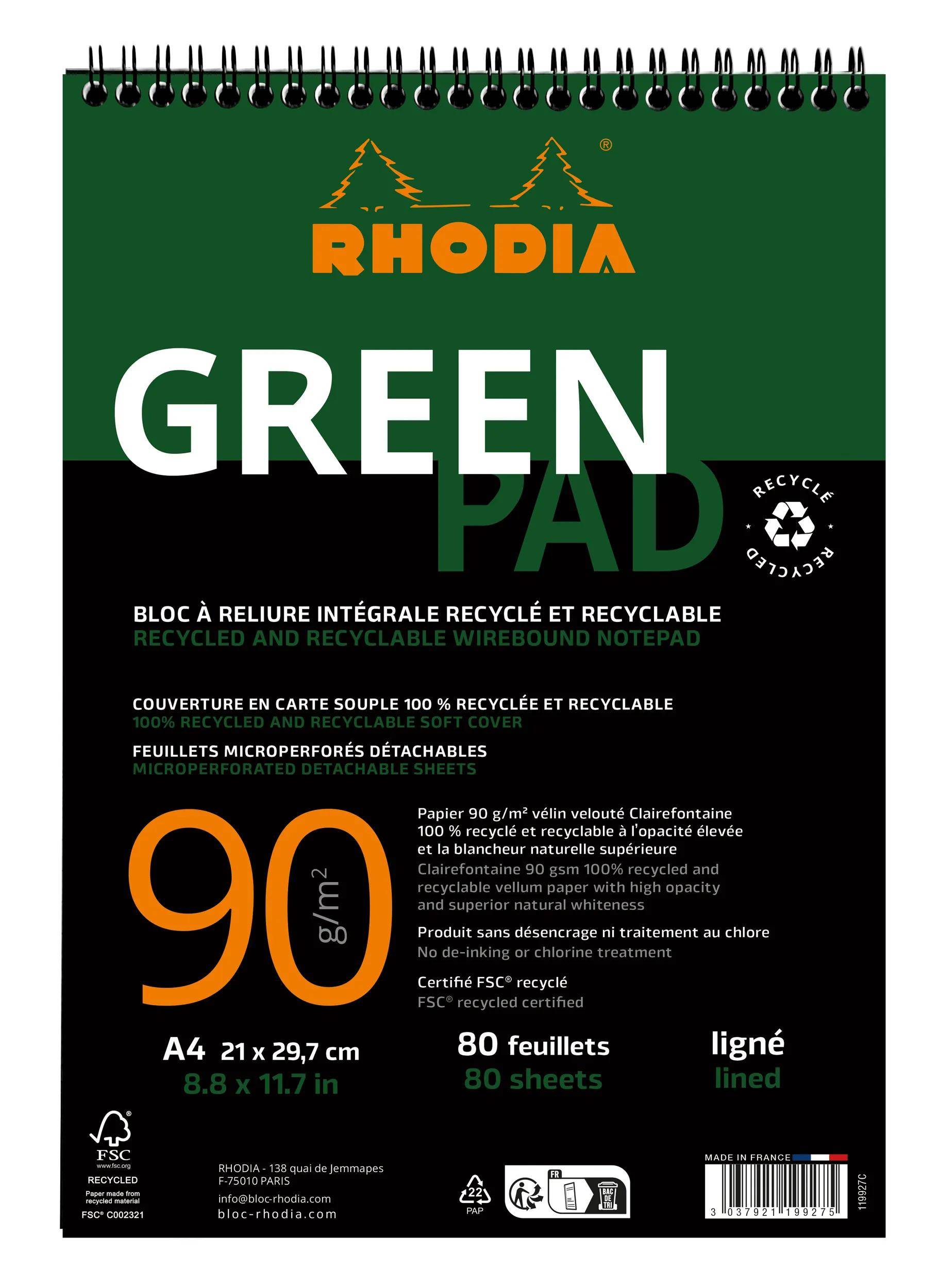Rhodia 5x Block A4+ RC Karton 350 g/m2, 80 Bl liniert, 90 g/m2 Schwarz 119927C