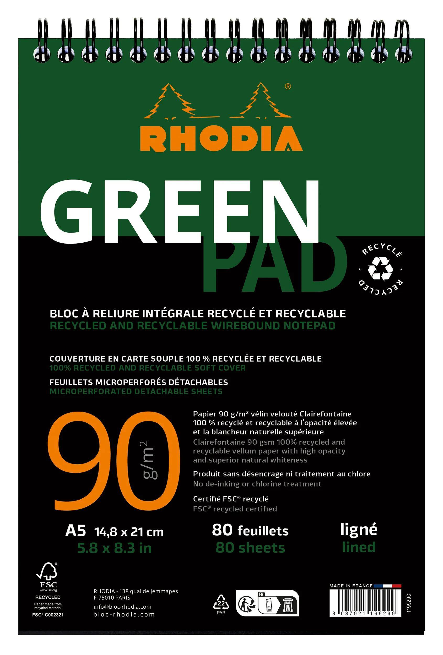 Rhodia 5x Block A5+ RC Karton 350 g/m2, 80 Bl liniert, 90 g/m2 Schwarz 119929C