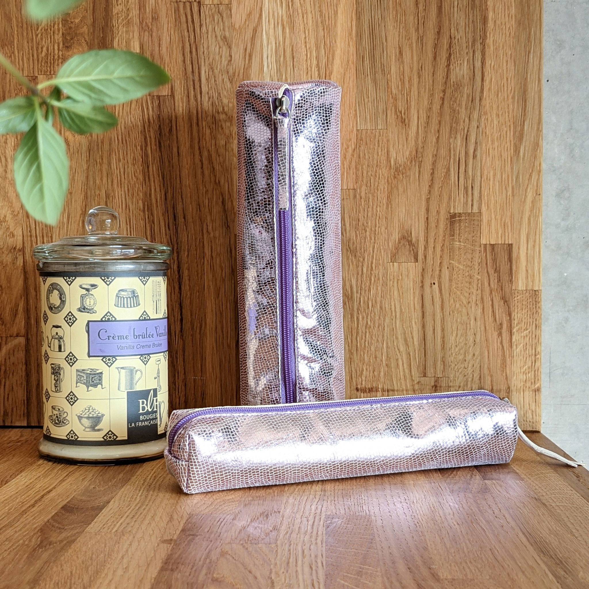 Clairefontaine 4x Céleste Schlampermäppchen Leder SLIM 19,5x2,5x4cm rosa 410098C