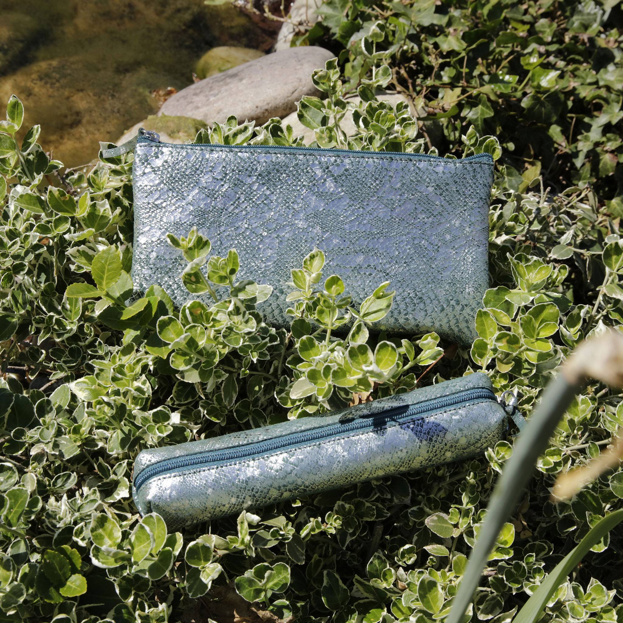 Clairefontaine 4x Flaches Schlampermäppchen Leder 22x11cm Lazergrün 410101C