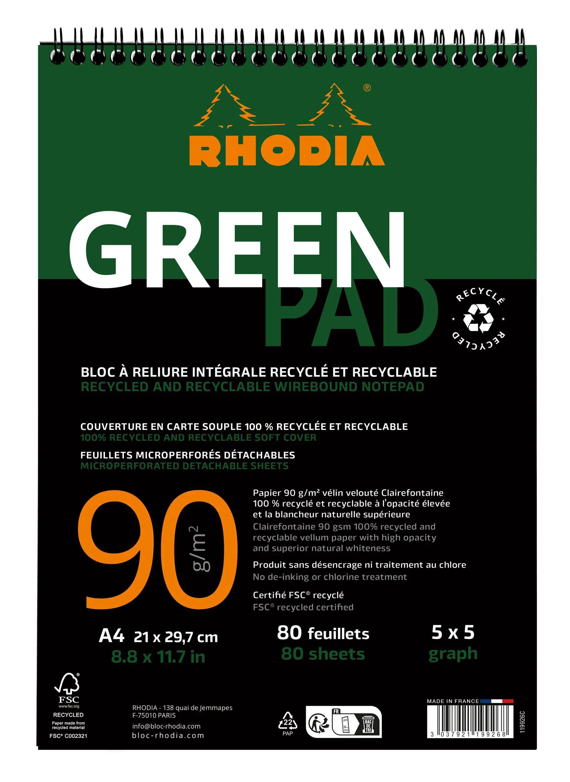 Rhodia 5x Block A4+ RC Karton 350 g/m2, 80 Bl kariert 90 g/m2 Schwarz 119926C