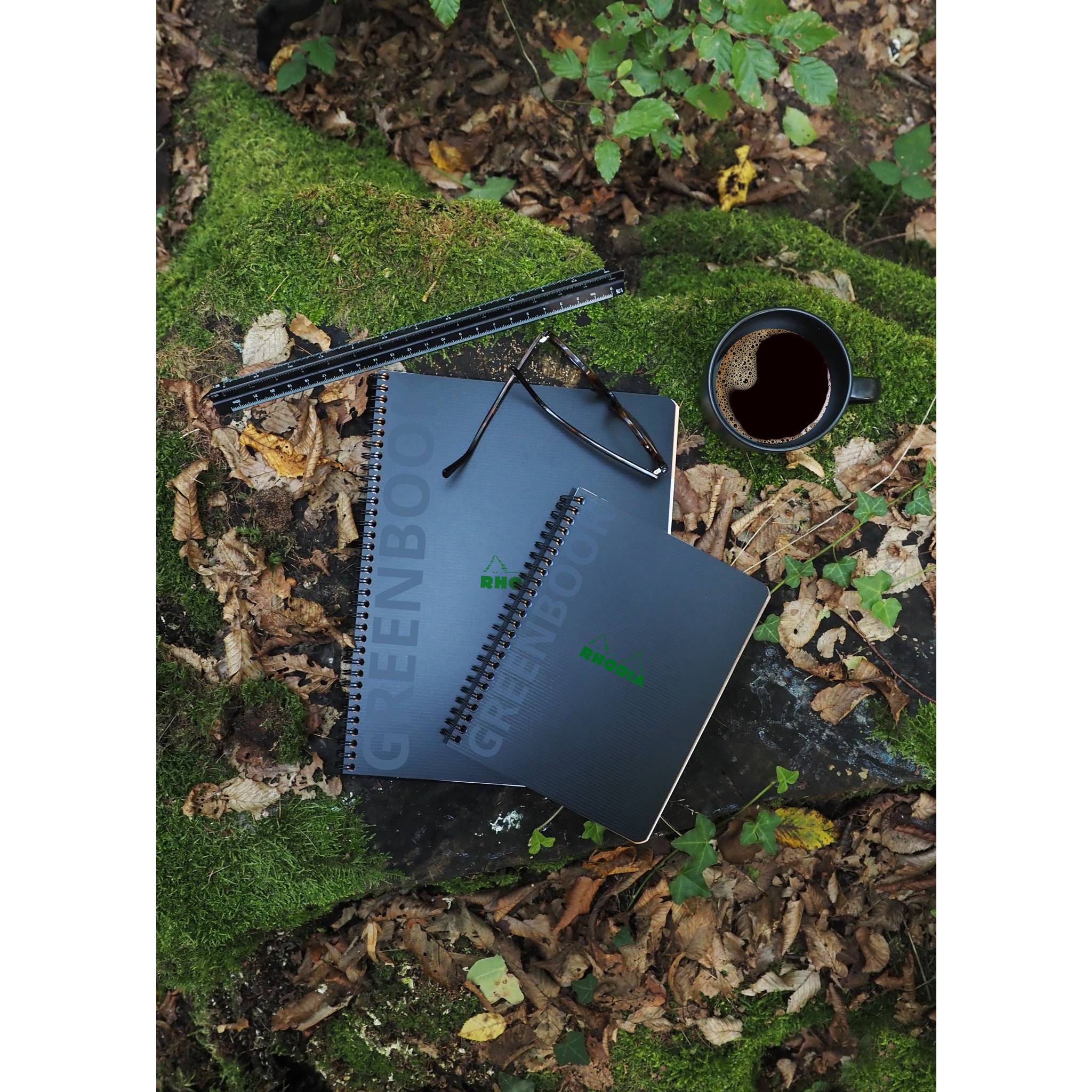 Rhodia 5x Greenbook A4+ mit Spiralbindung 80 Blatt kariert 90g Schwarz 119912C