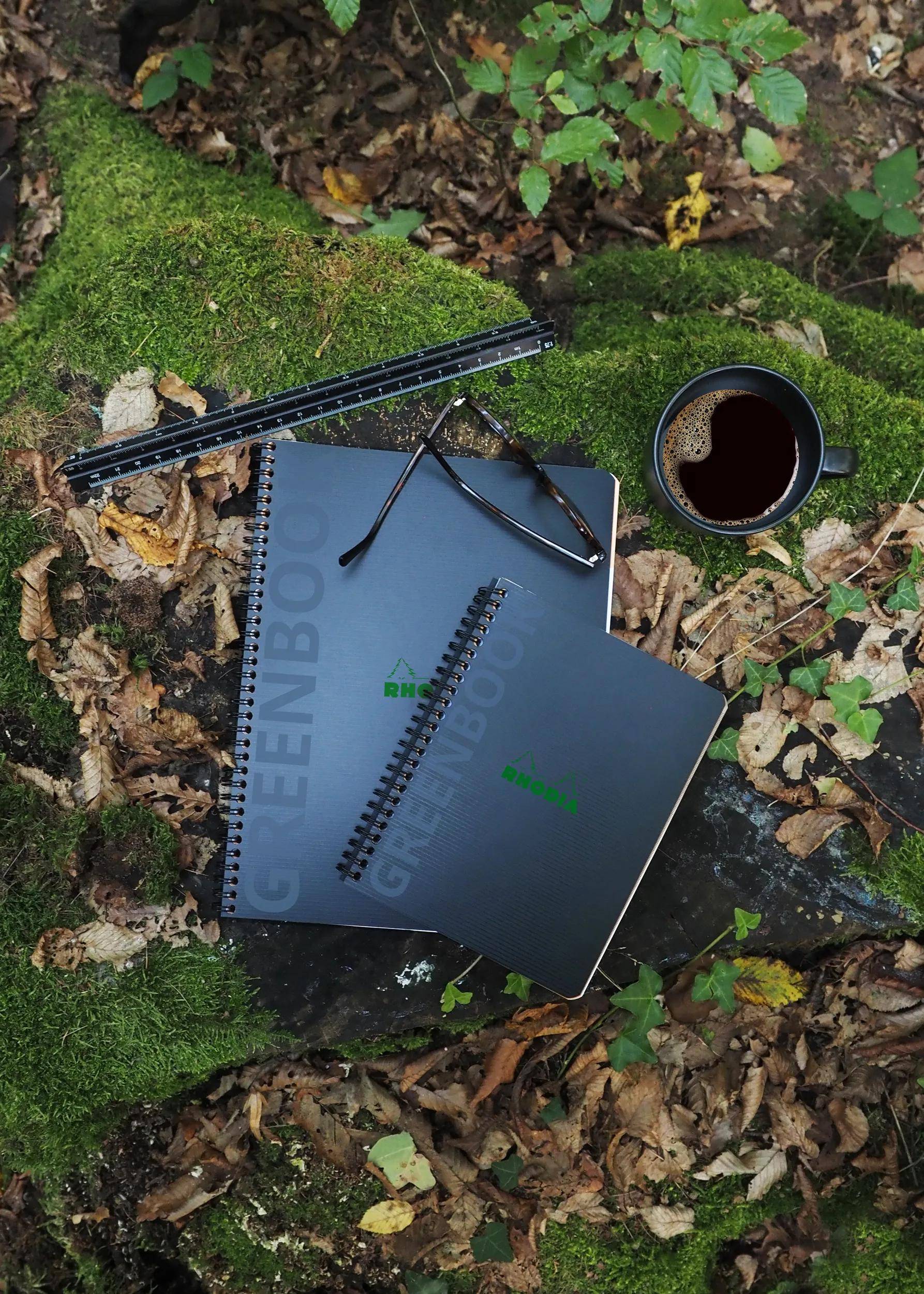 Rhodia 5x Greenbook A4+ mit Spiralbindung 80 Blatt liniert 90g Schwarz 119914C