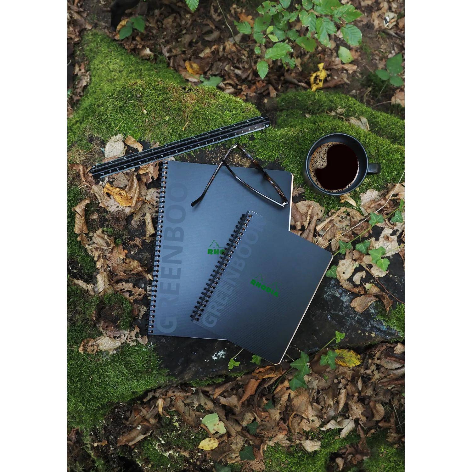 Rhodia 5x Greenbook A4+ mit Spiralbindung 80 Blatt liniert 90g Schwarz 119914C