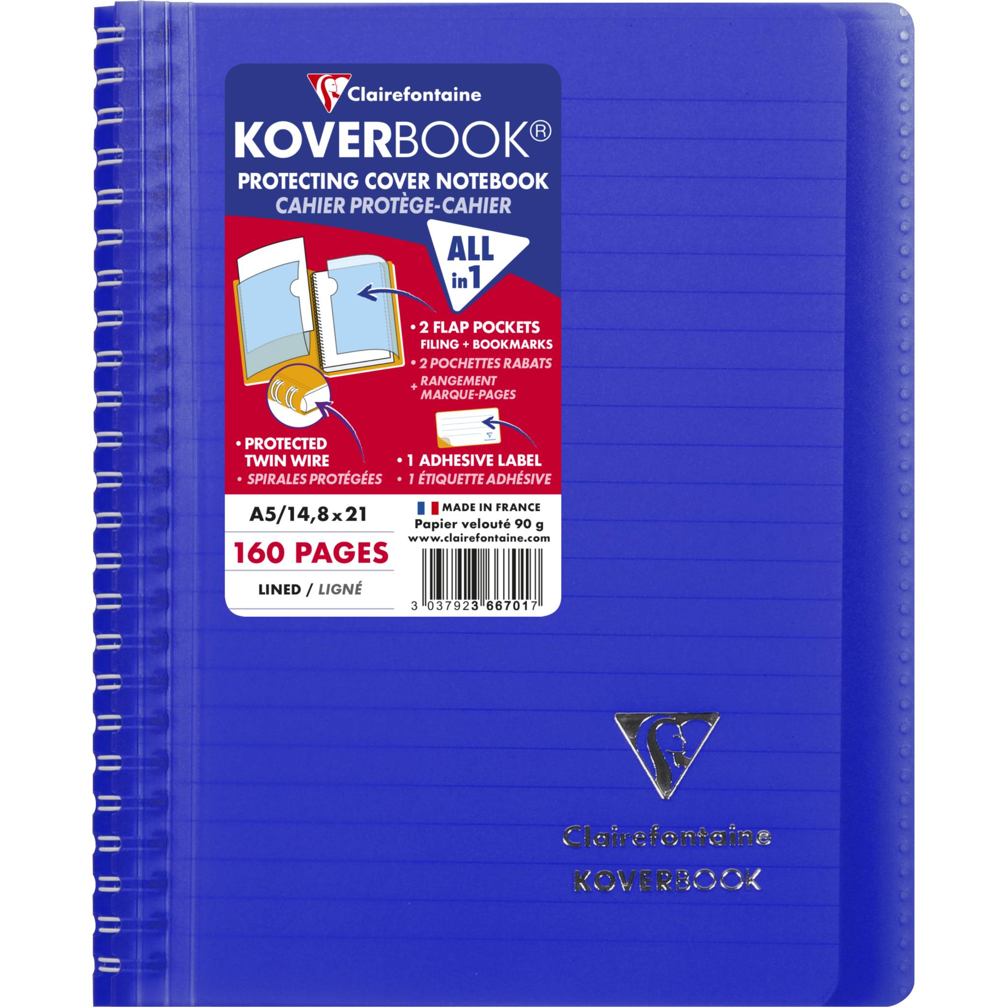 Clairefontaine 5x Koverbook Spiralblock A5, 80 Bl liniert, Sortiert 366701C