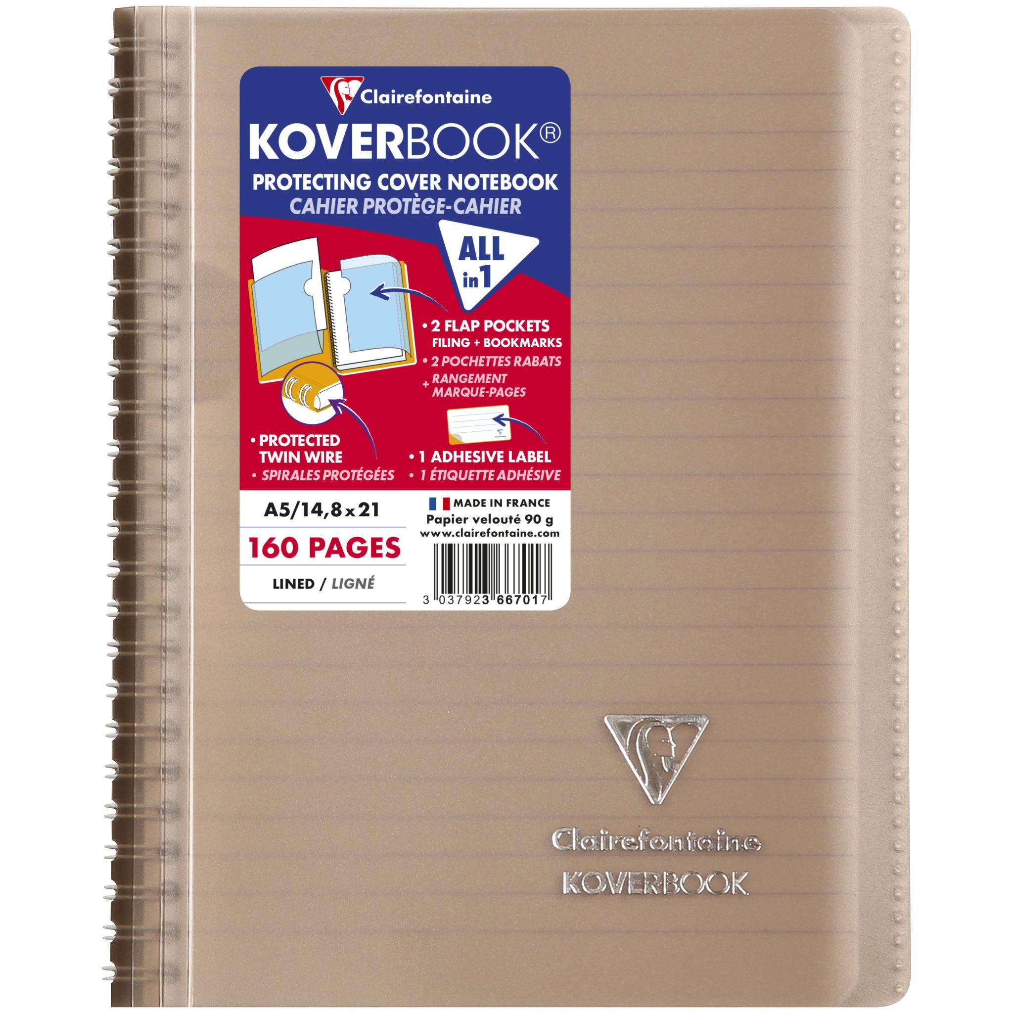 Clairefontaine 5x Koverbook Spiralblock A5, 80 Bl liniert, Sortiert 366701C