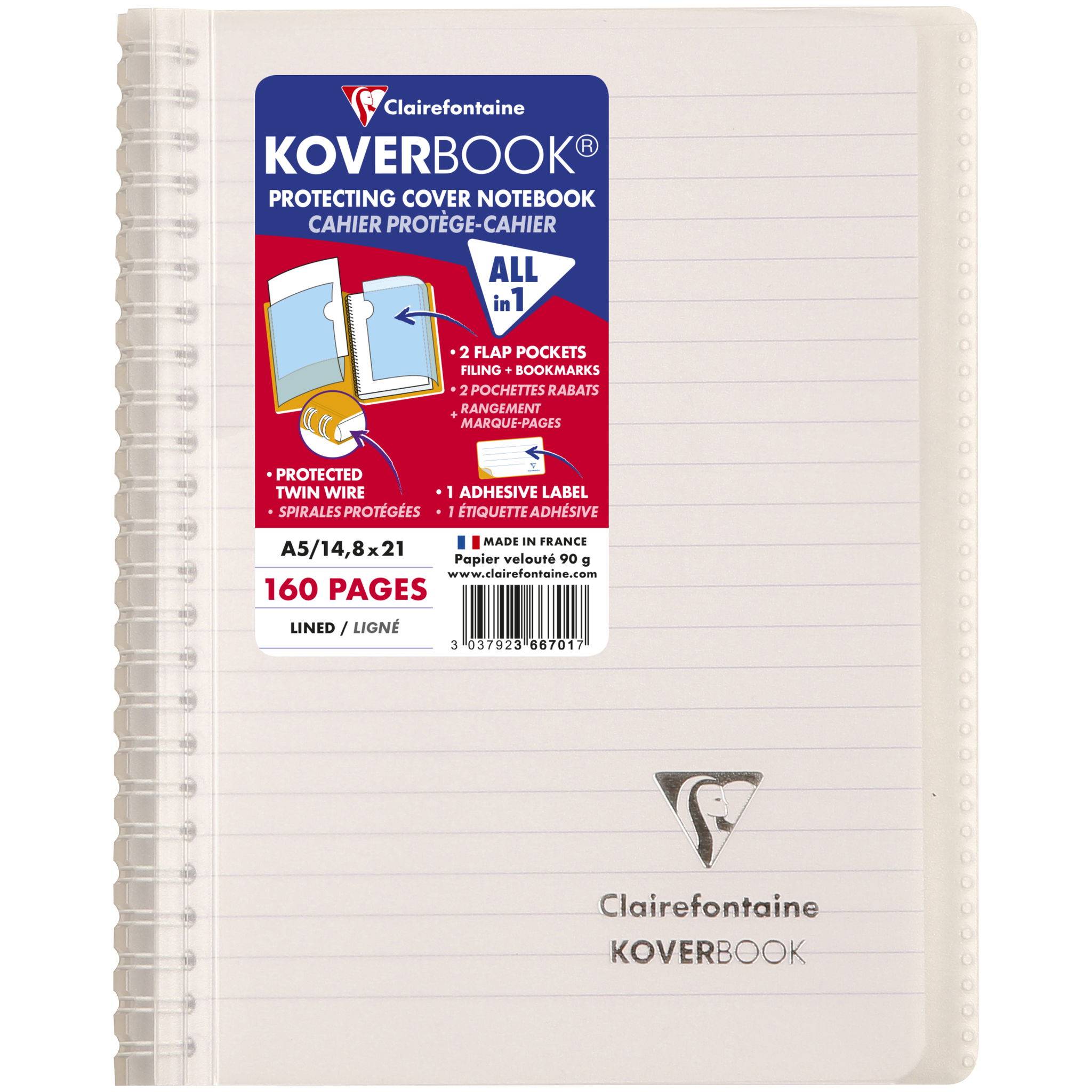 Clairefontaine 5x Koverbook Spiralblock A5, 80 Bl liniert, Sortiert 366701C