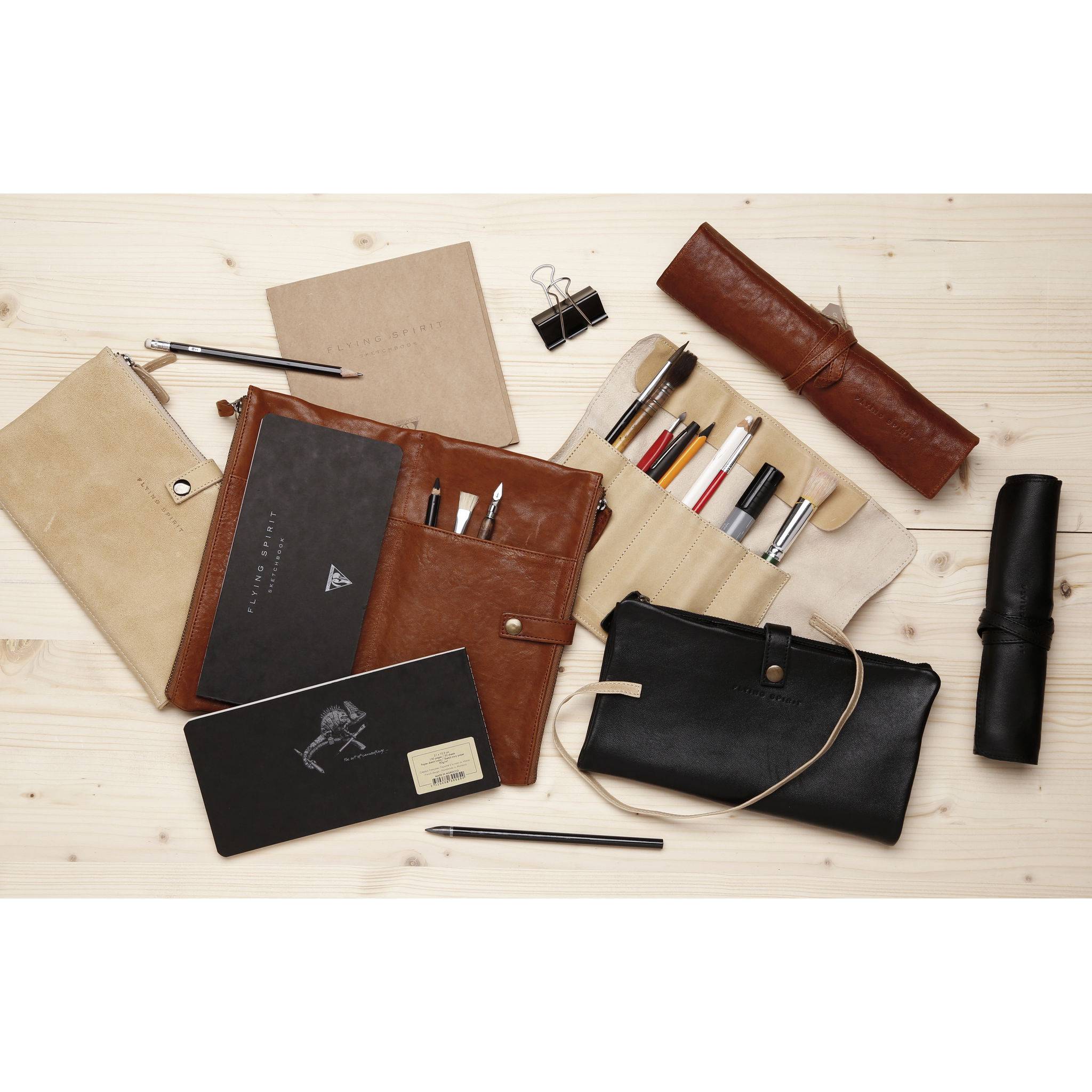 Clairefontaine 3x Rollmäppchen 26,7x24 cm, Leder, Flying Spirit Schwarz 930026C