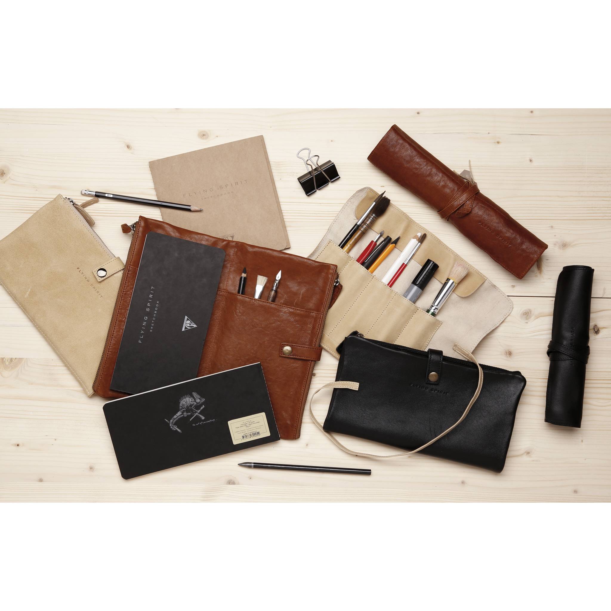 Clairefontaine 3x Künstlermäppchen 27x23,6 cm, 2 Fächer, Leder Beige 930029C