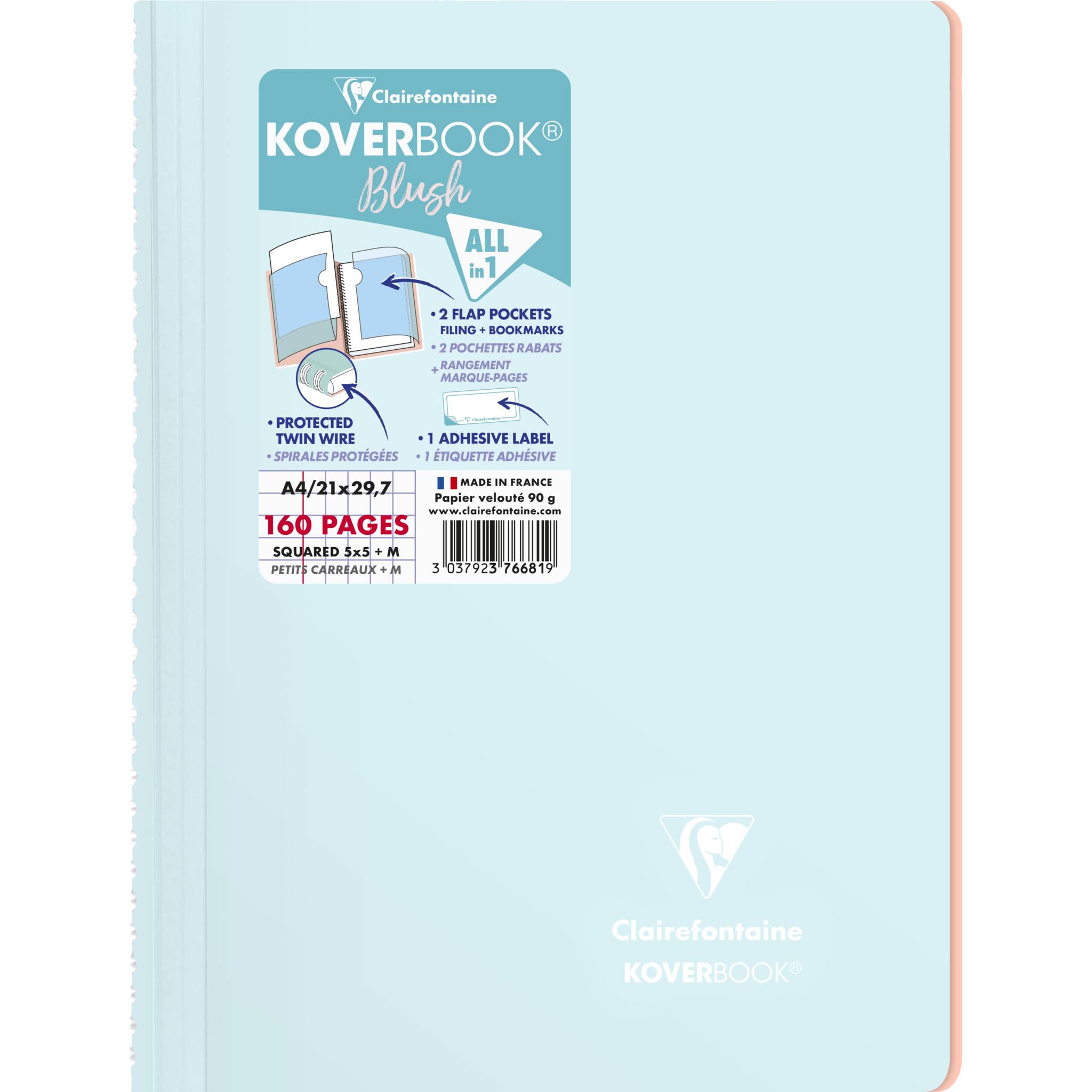 Clairefontaine 5x PP Spiralblock A4 80 Blatt kariert - Sortiert 376681C