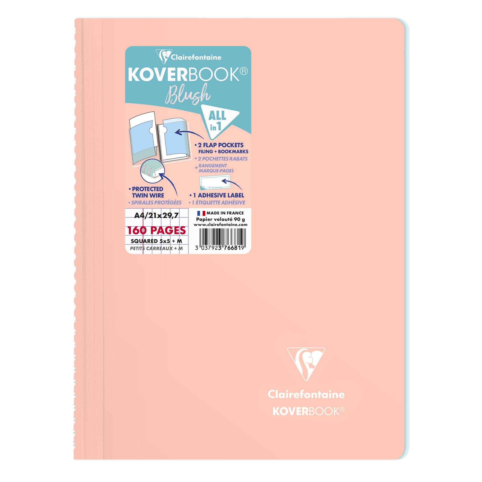 Clairefontaine 5x PP Spiralblock A4 80 Blatt kariert - Sortiert 376681C