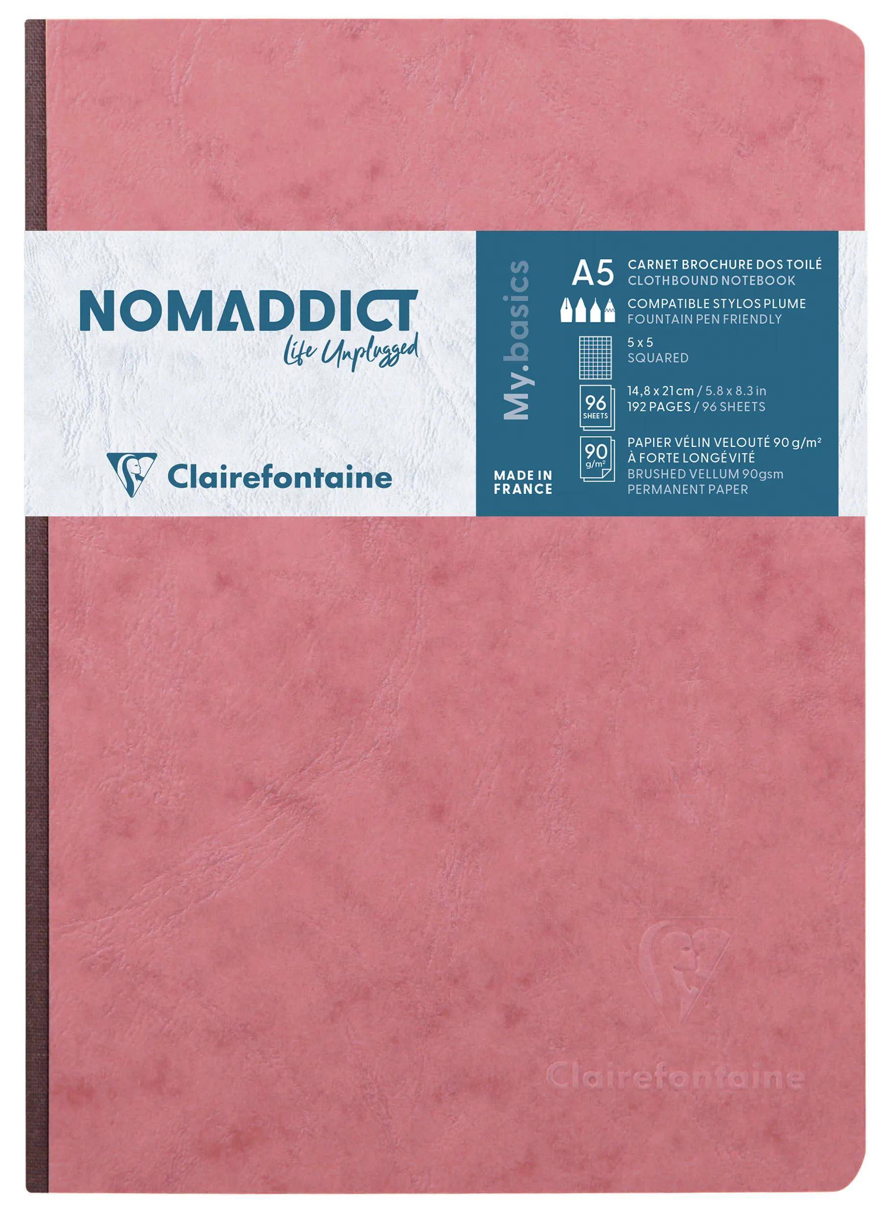 Clairefontaine 5x Notizbuch A5, Leinenrücken, 96 Bl kariert Antikrosa 795426C