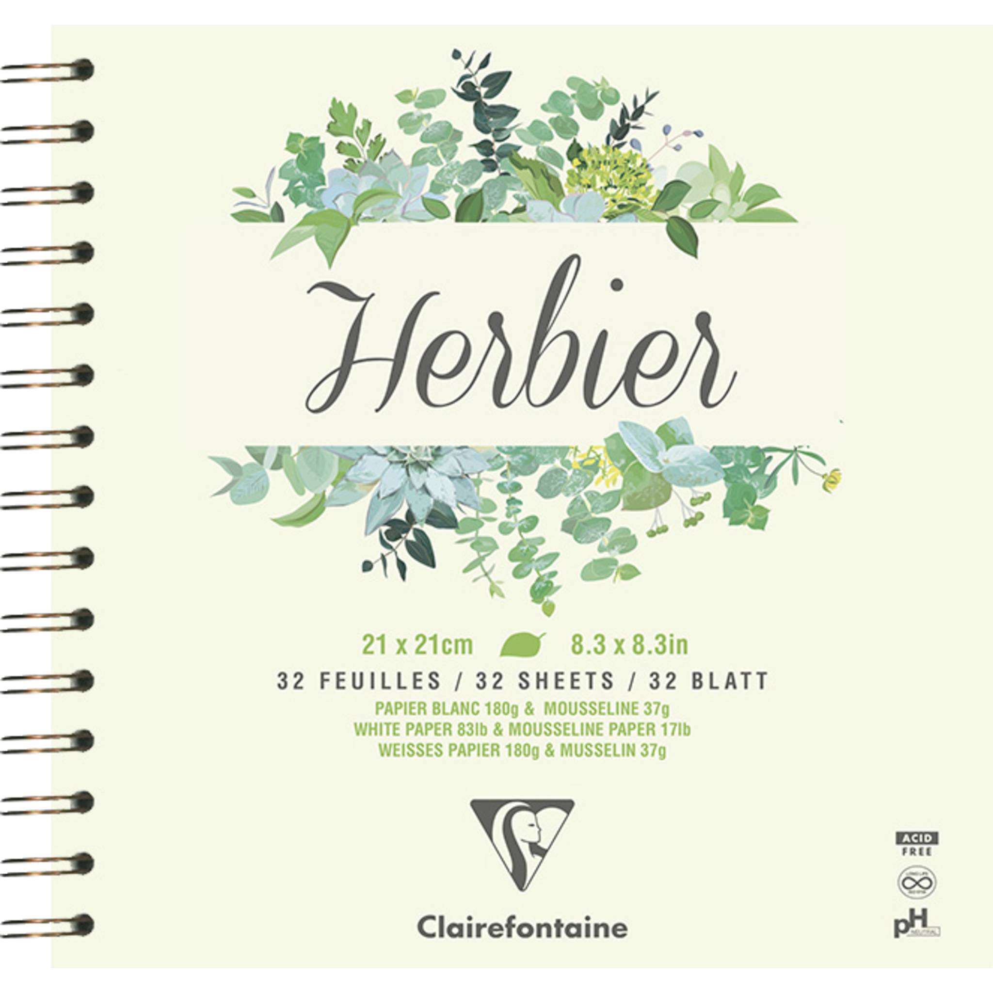 Clairefontaine 5x Herbarium, Heft mit Spiralbindung, 21x21cm 32 Bl 180g 975178C