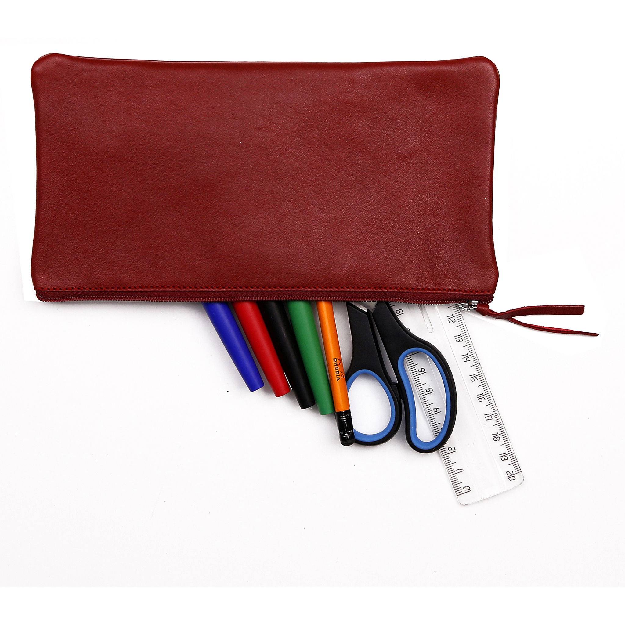 Clairefontaine 4x Ruby Flaches Schlampermäppchen Leder 22x11cm rot 410068C