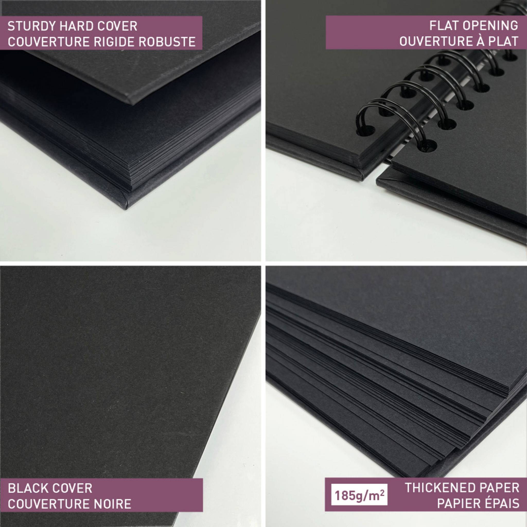 Clairefontaine 3x Album DIY 40 Blatt 27x20 cm, fester Umschlag Schwarz 95437C