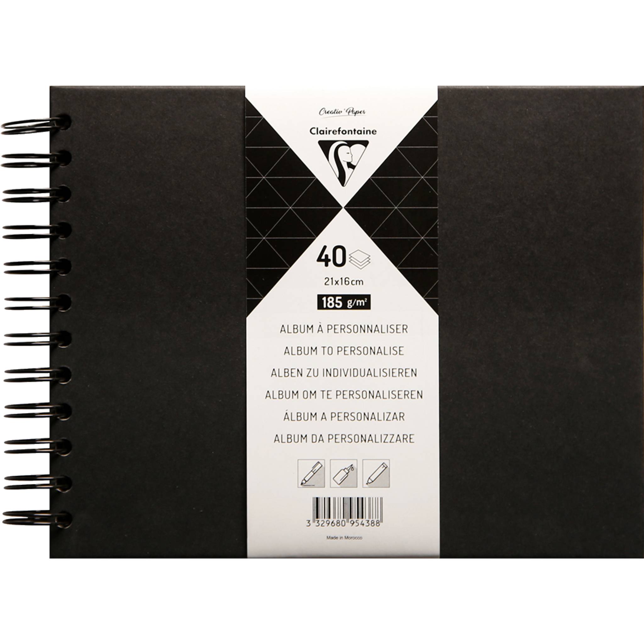 Clairefontaine 3x Album DIY 40 Blatt 21x16 cm, fester Umschlag Schwarz 95438C