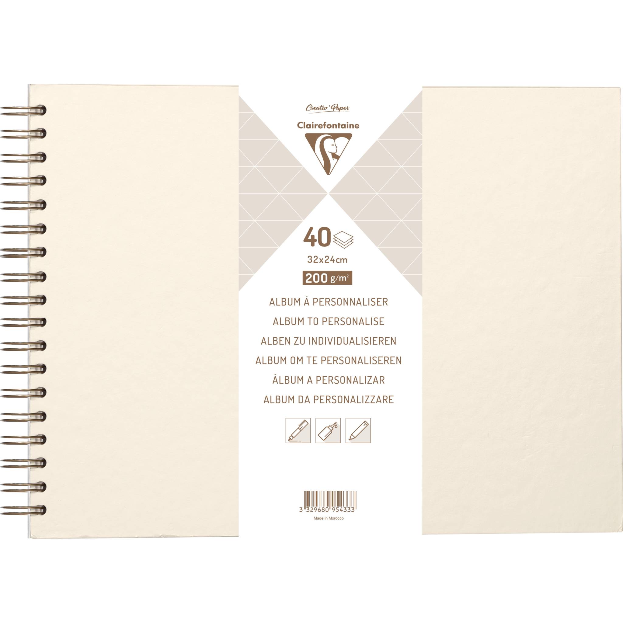 Clairefontaine 3x Album DIY 40 Blatt weiß 32x24cm Elfenbeinperlmutt 95433C