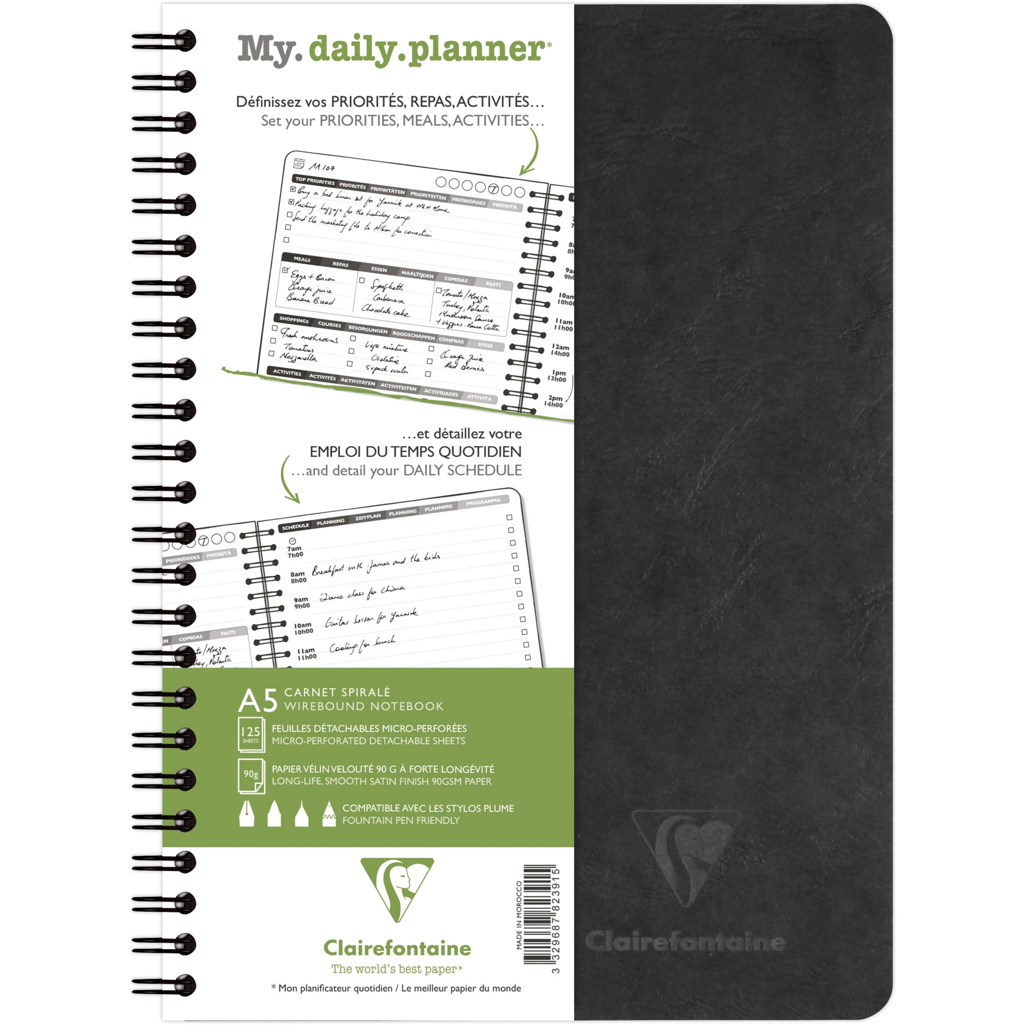 Clairefontaine 5x Kalenderbuch mit Doppelspirale A5 125 Blatt schwarz 782391C