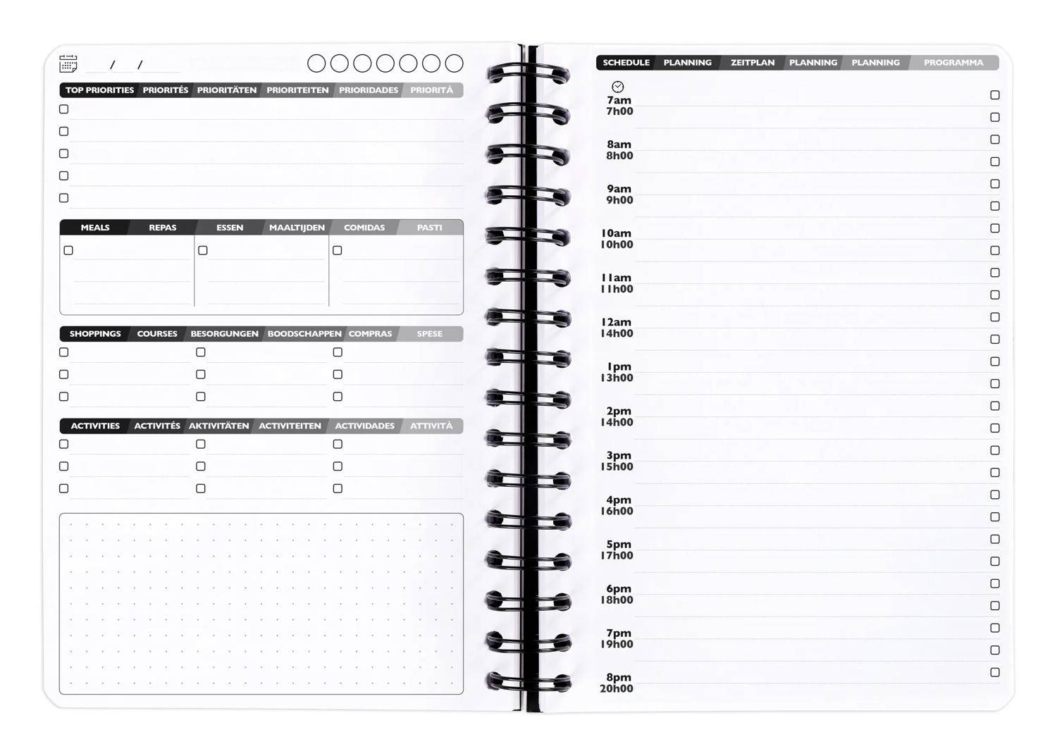 Clairefontaine 5x Kalenderbuch mit Doppelspirale A5 125 Blatt schwarz 782391C