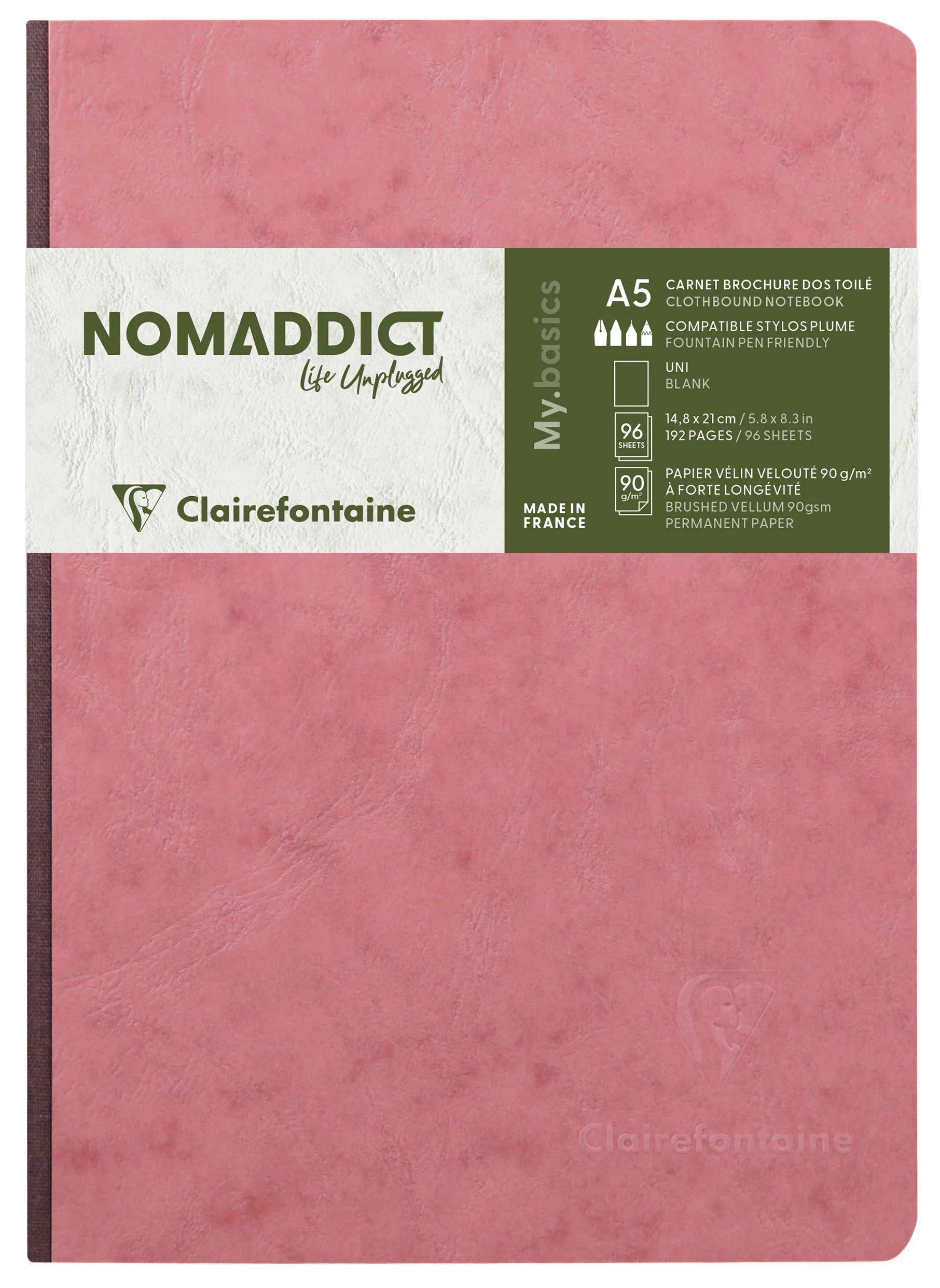 Clairefontaine 5x Notizbuch A5, Leinenrücken, 96 Bl blanko 90g Antikrosa 795406C