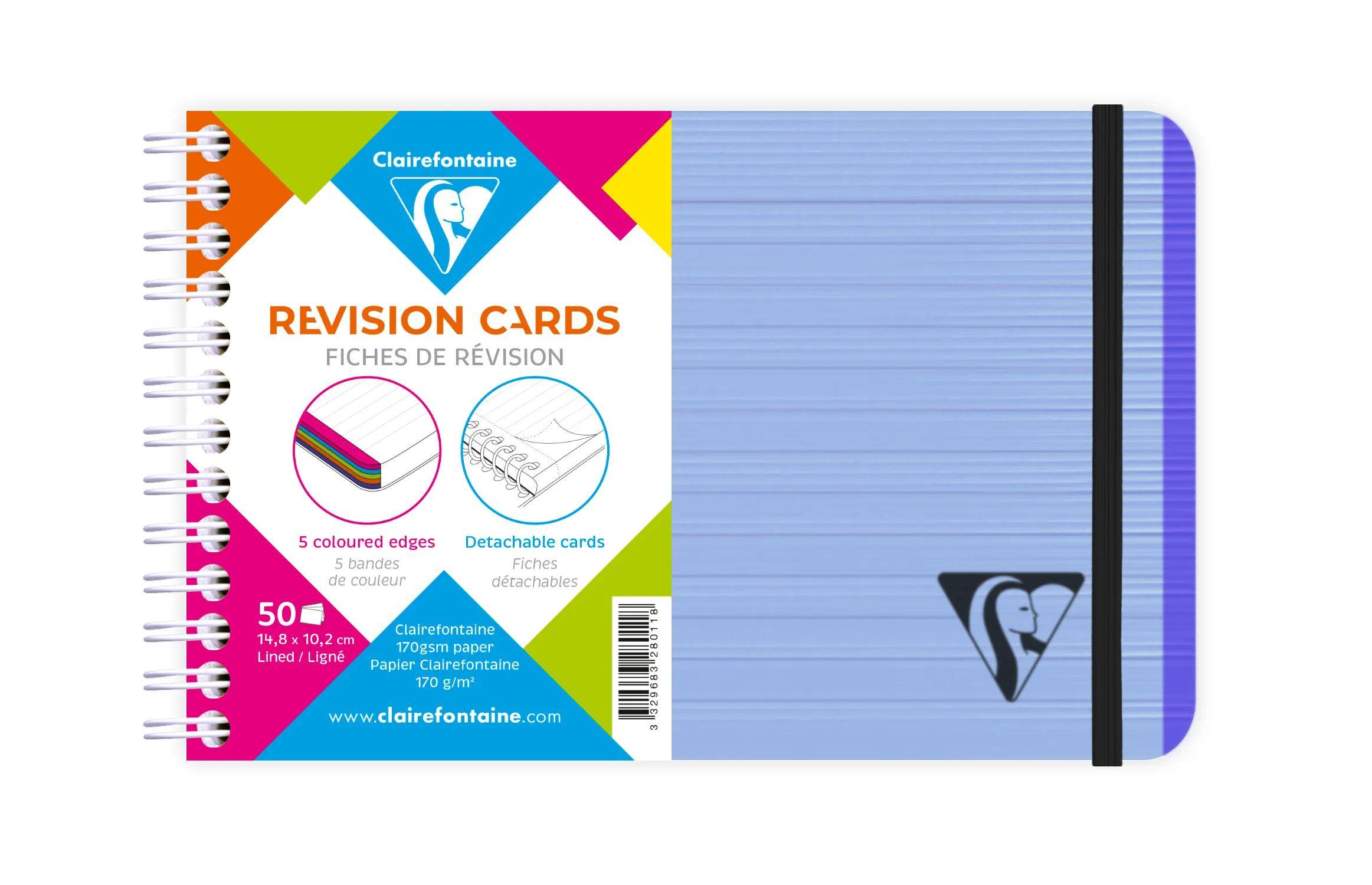 Clairefontaine 5x Spiralheft mit Karteikarten 152x102 verschluss Blau 328011C