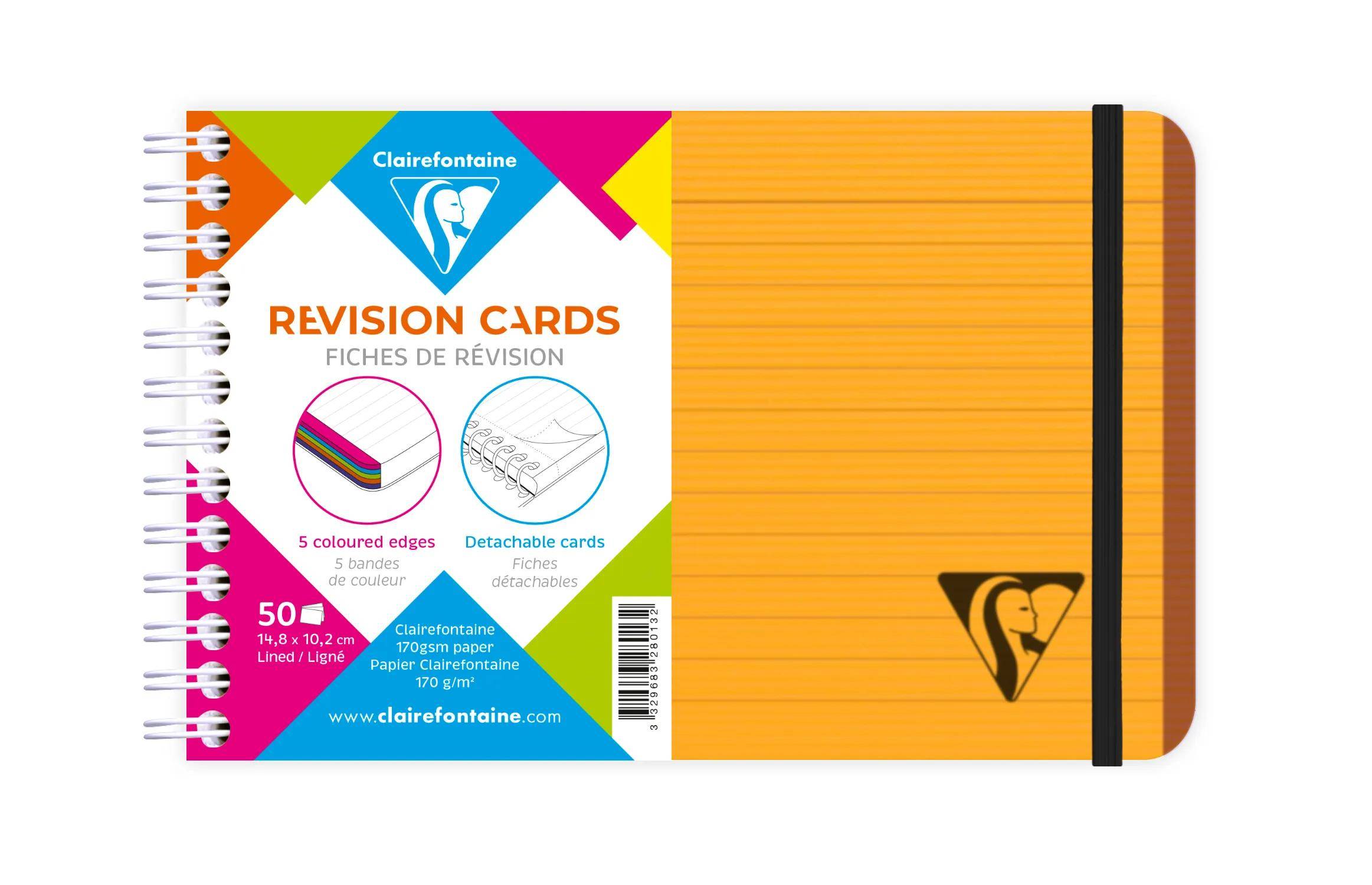 Clairefontaine 5x Spiralheft mit Karteikarten 152x102 verschluss Orange 328013C