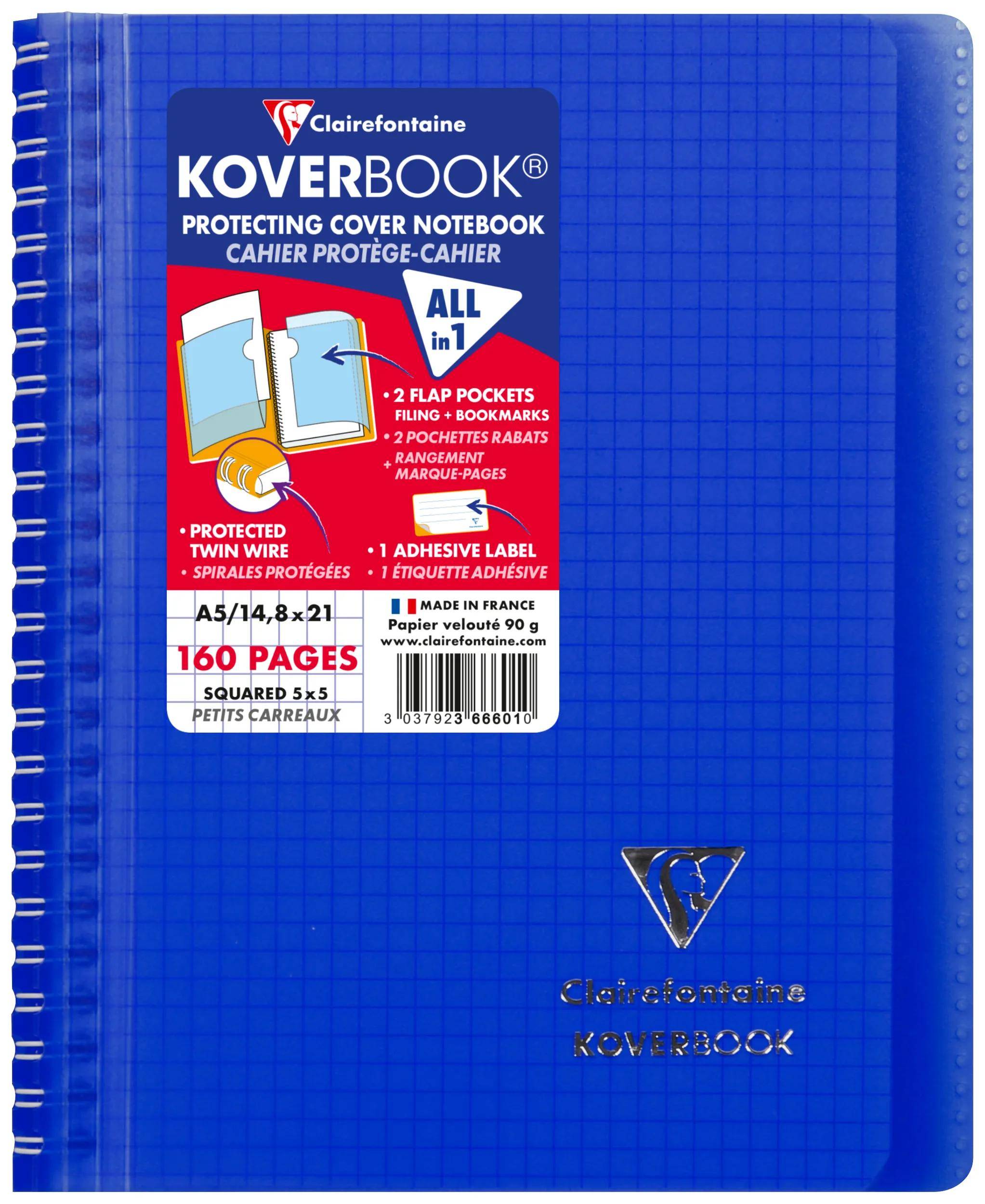 Clairefontaine 5x Koverbook Spiralblock A5, 80 Bl kariert, Sortiert 366601C