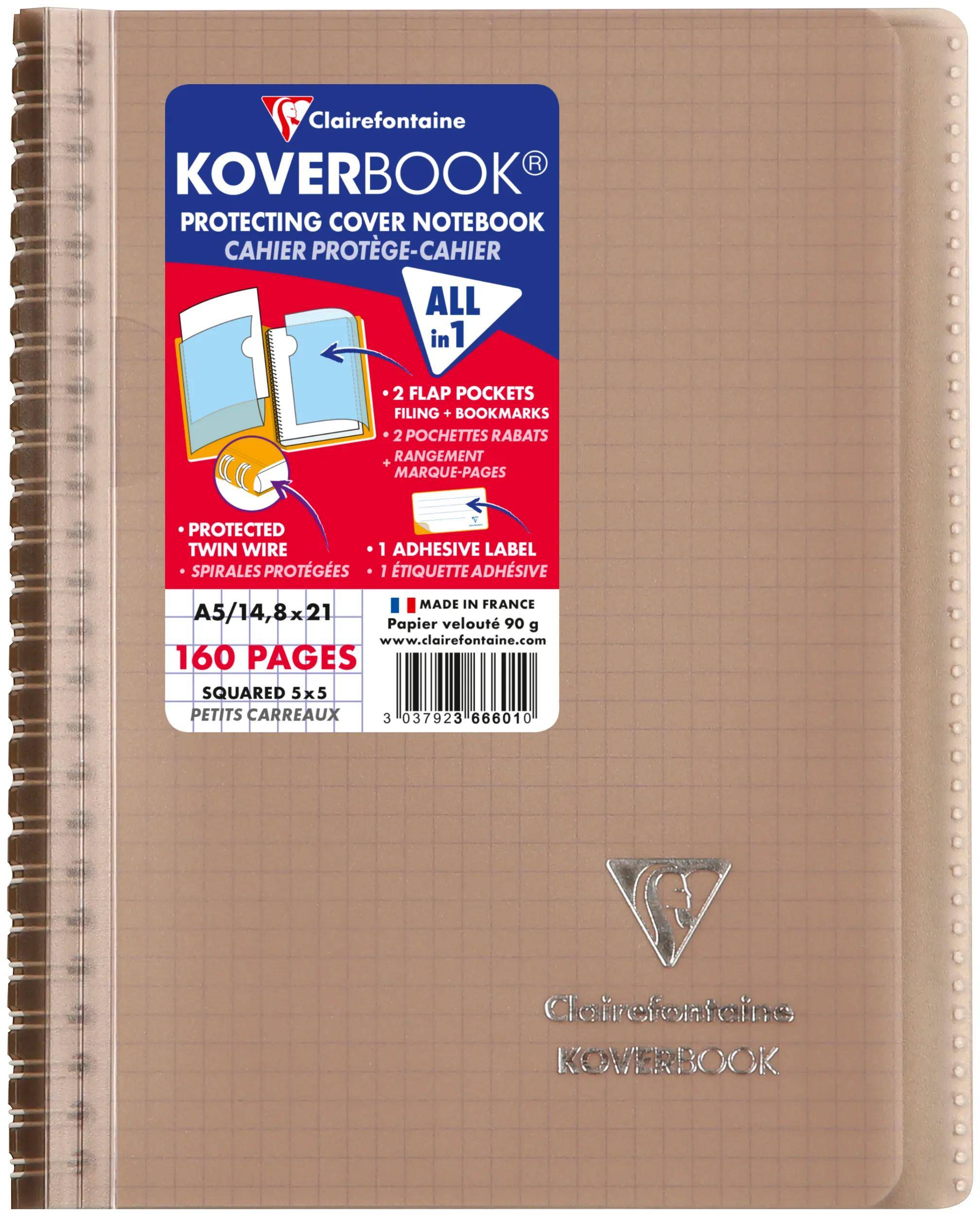Clairefontaine 5x Koverbook Spiralblock A5, 80 Bl kariert, Sortiert 366601C