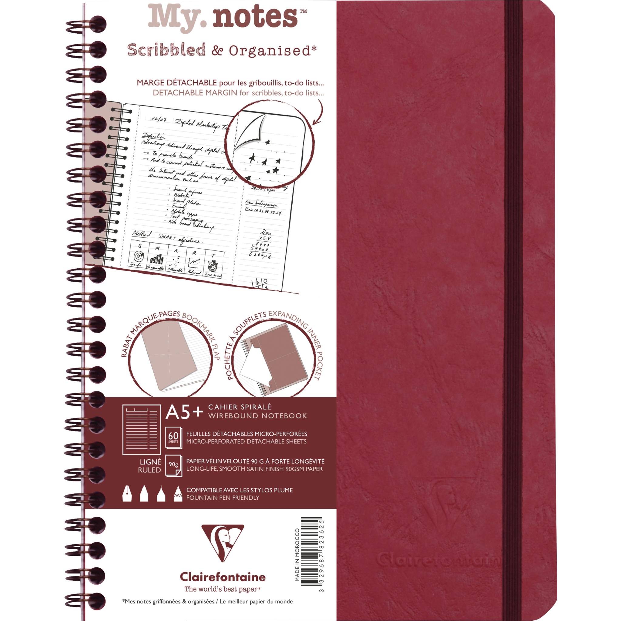 Clairefontaine 5x My.Notes Age Bag Spiralheft A5+, 60 Blatt lin. Rot 782362C