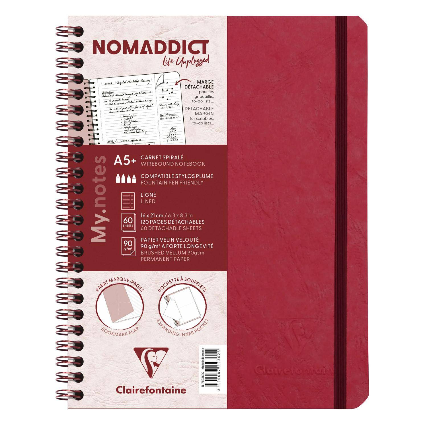 Clairefontaine 5x My.Notes Age Bag Spiralheft A5+, 60 Blatt lin. Rot 782362C