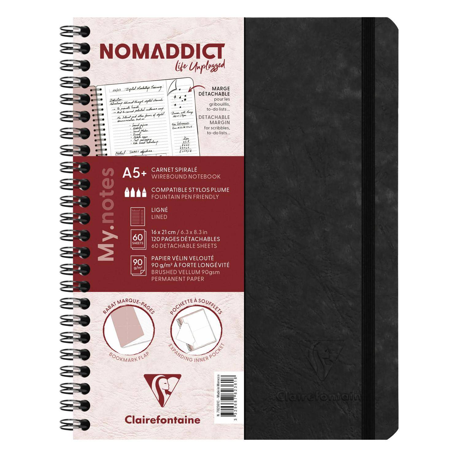 Clairefontaine 5x My.Notes Age Bag Spiralheft A5+, 60 Blatt Schwarz 782361C