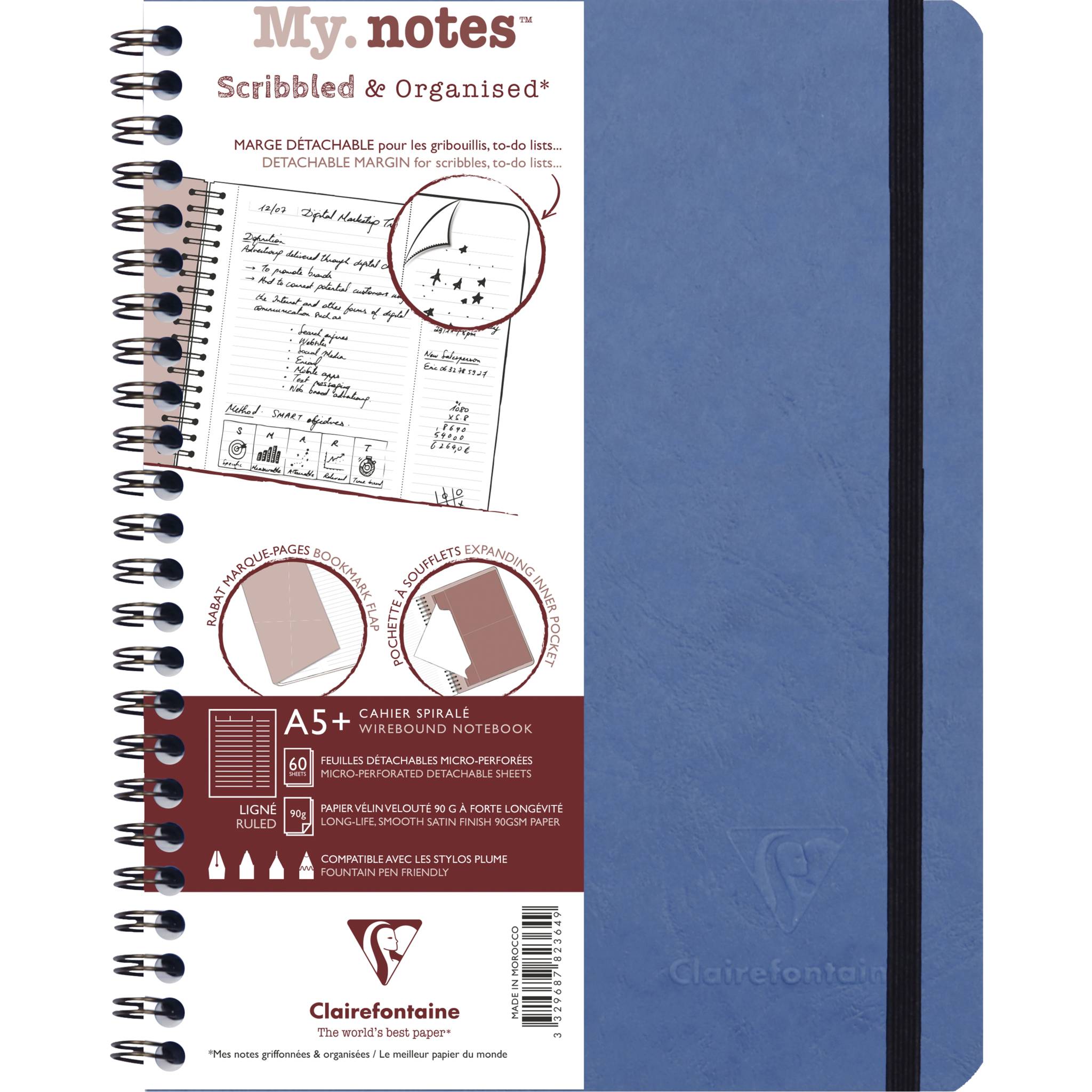 Clairefontaine 5x My.Notes Age Bag Spiralheft A5+, 60 Blatt Blau 782364C