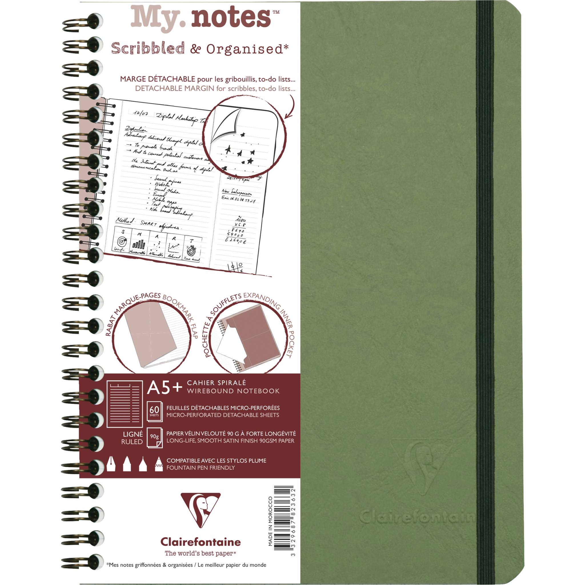 Clairefontaine 5x My.Notes Age Bag Spiralheft A5+, 60 Blatt Grün 782363C