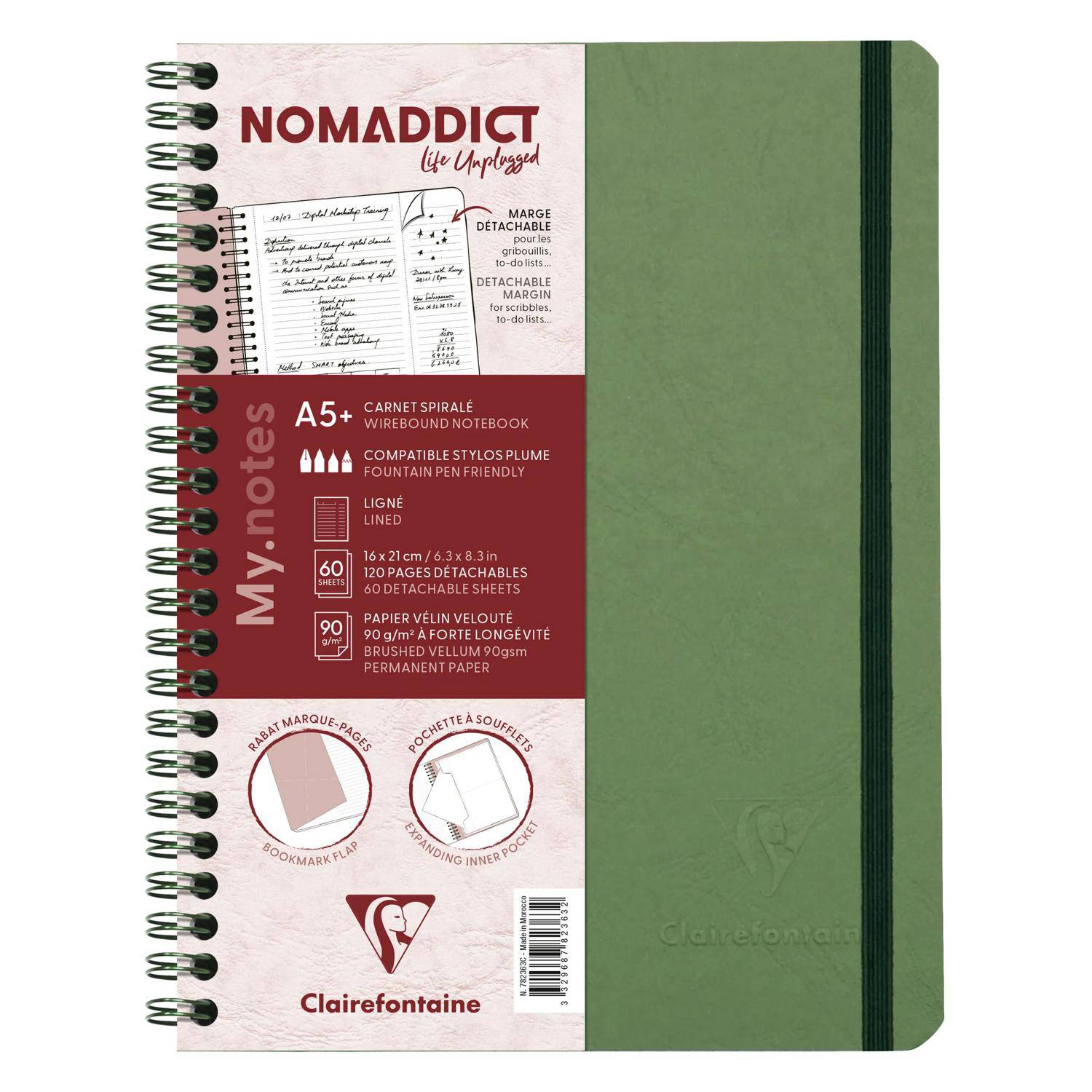 Clairefontaine 5x My.Notes Age Bag Spiralheft A5+, 60 Blatt Grün 782363C