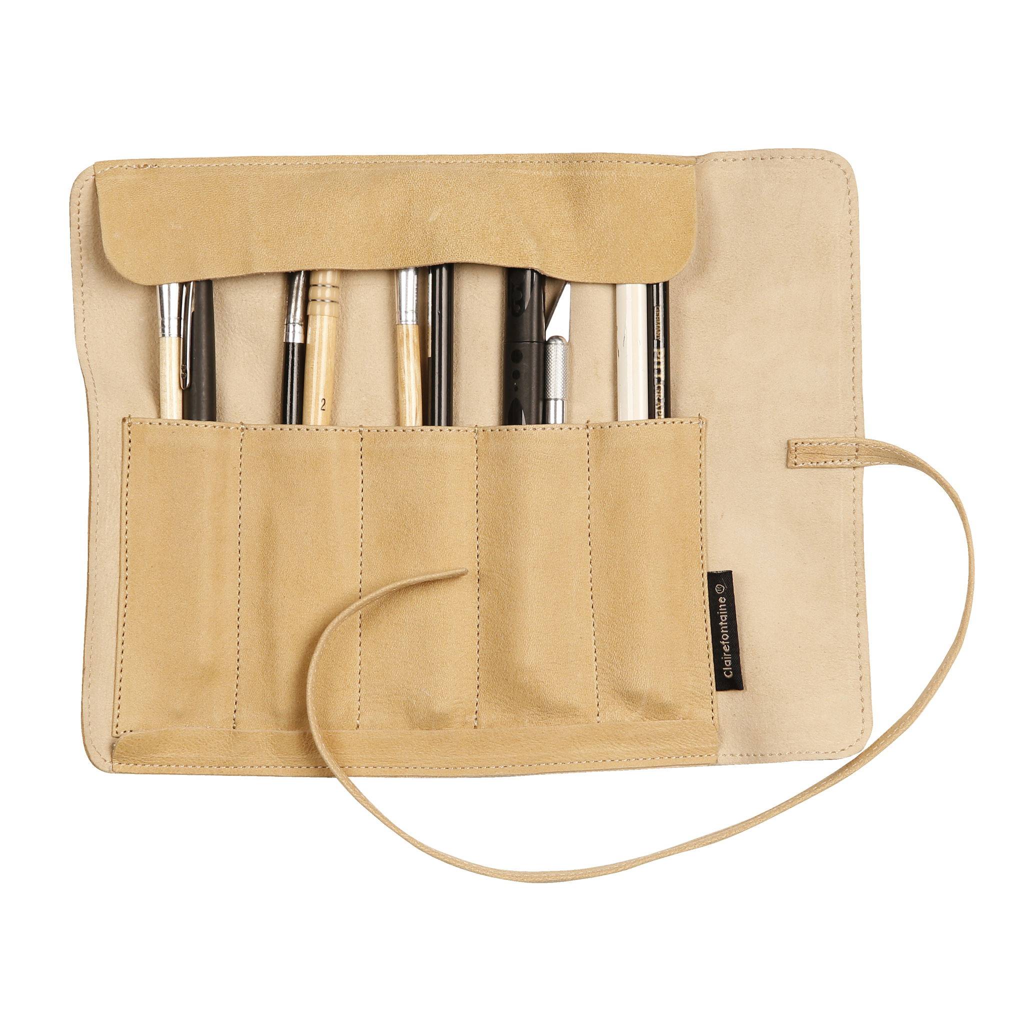 Clairefontaine 3x Rollmäppchen 26,7x20,6 cm, Leder, Flying Spirit Beige 930028C