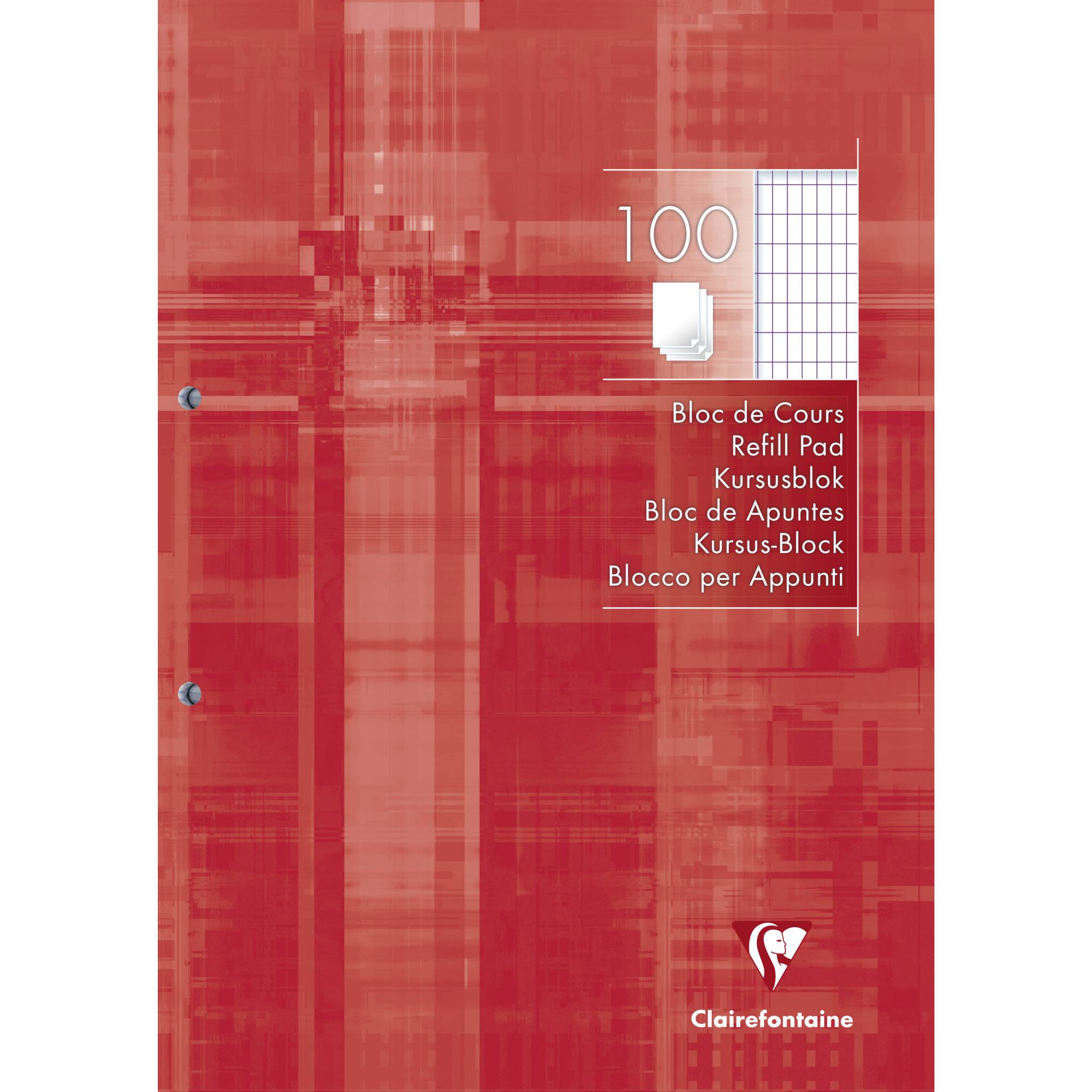 Clairefontaine 5x Kursusblock DIN A4 100 Blatt rautiert Mohnrot 5813C