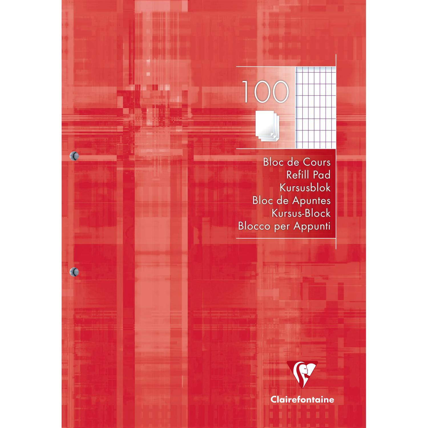 Clairefontaine 5x Kursusblock DIN A4 100 Blatt rautiert Mohnrot 5813C