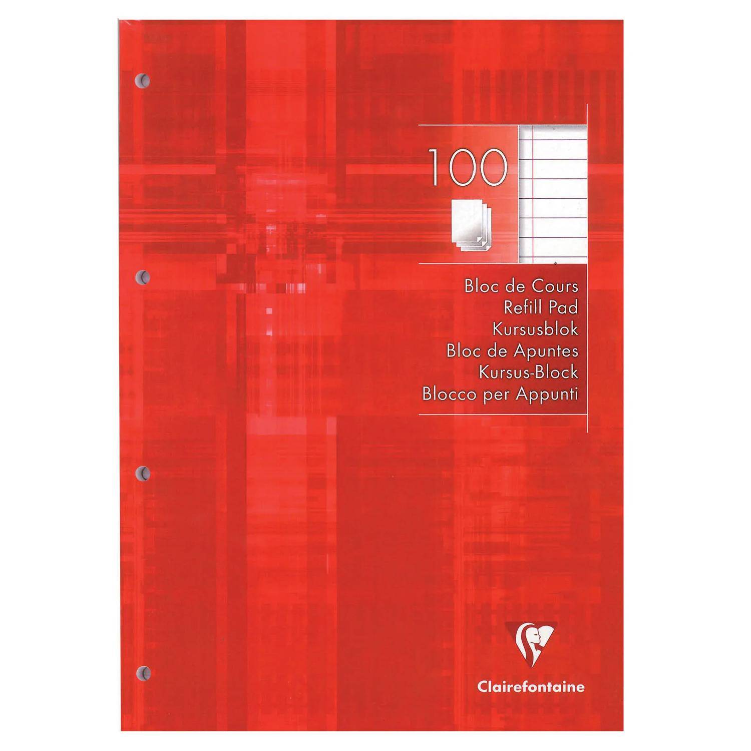 Rotes Nachfüllnotizbuch von Clairefontaine mit Umschlag, auf dessen Vorderseite „100