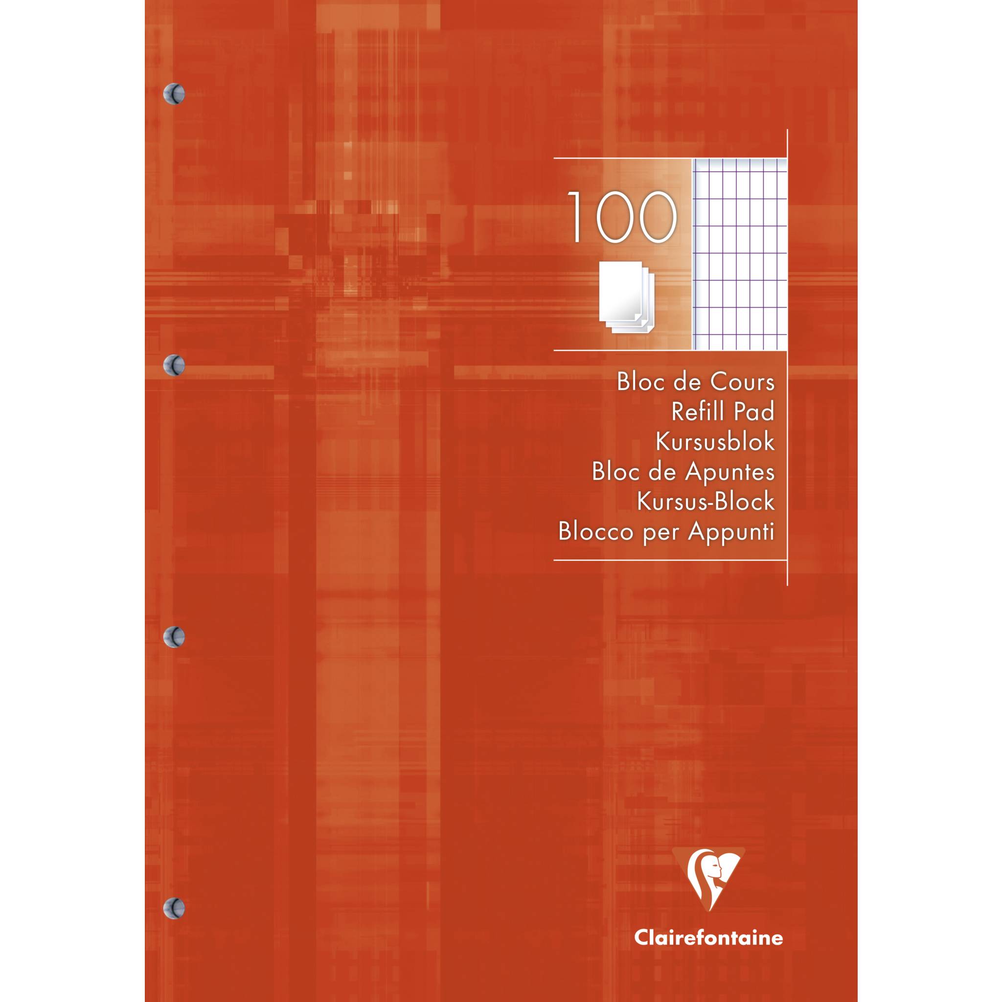 Clairefontaine 5x Kursusblock DIN A4 100 Blatt 90g rautiert Tangerine 5817C