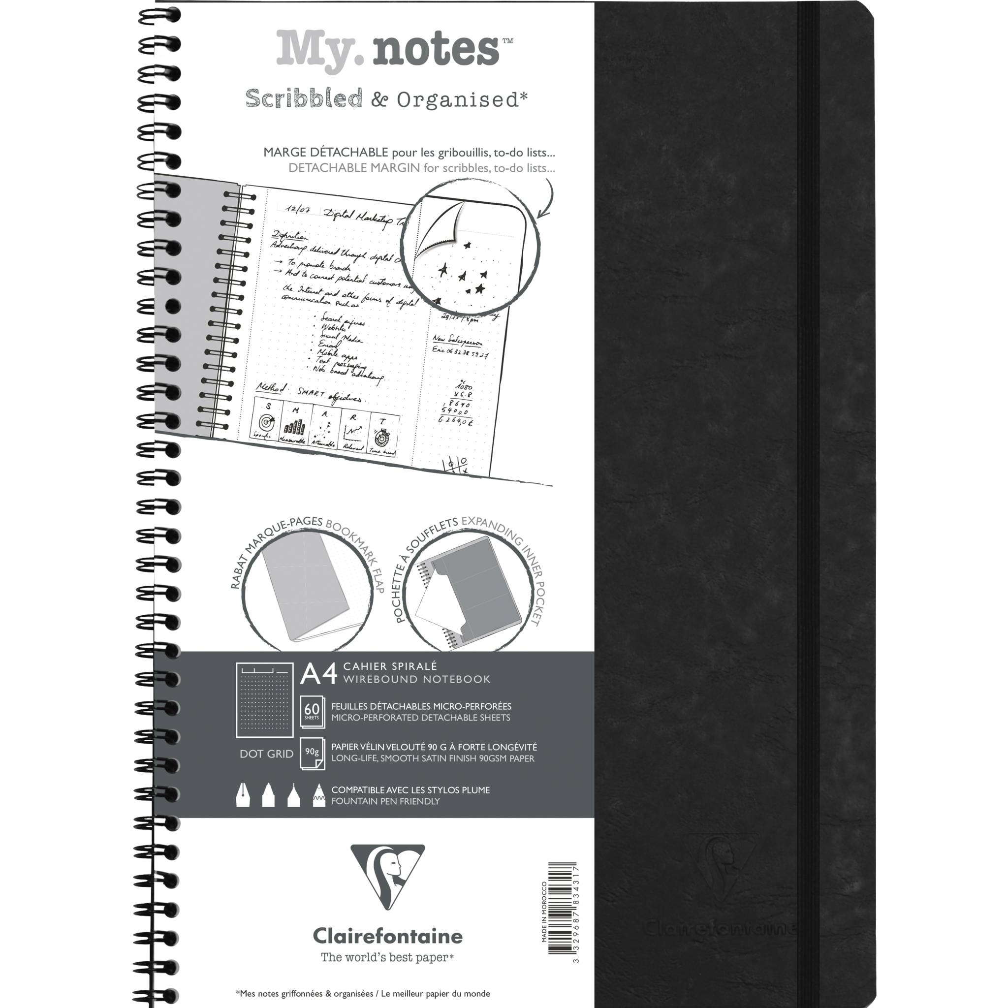 Clairefontaine 5x My.Notes Age Bag Spiralheft A4, 60 Blatt Schwarz 783431C