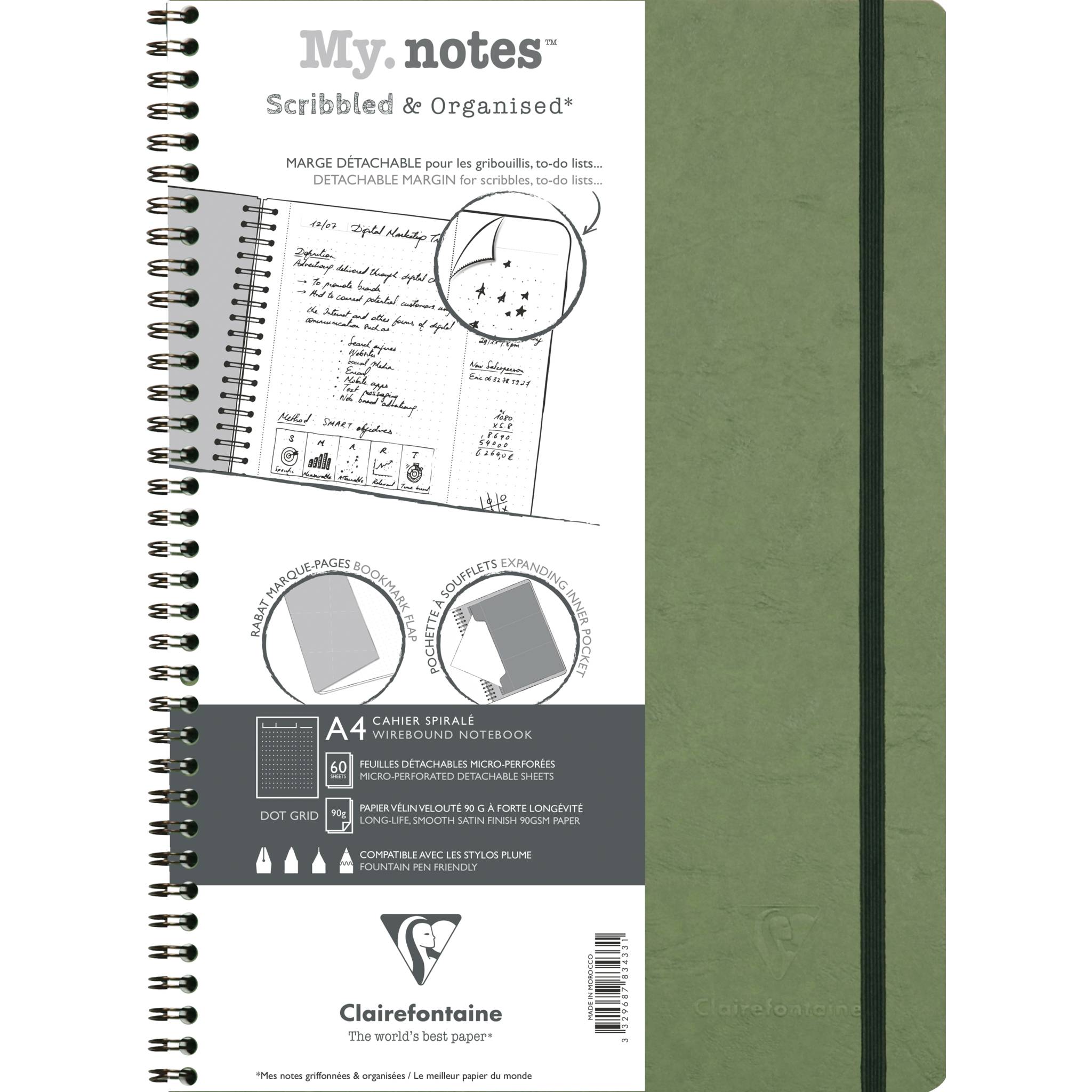 Clairefontaine 5x My.Notes Age Bag Spiralheft A4, 60 Blatt Grün 783433C