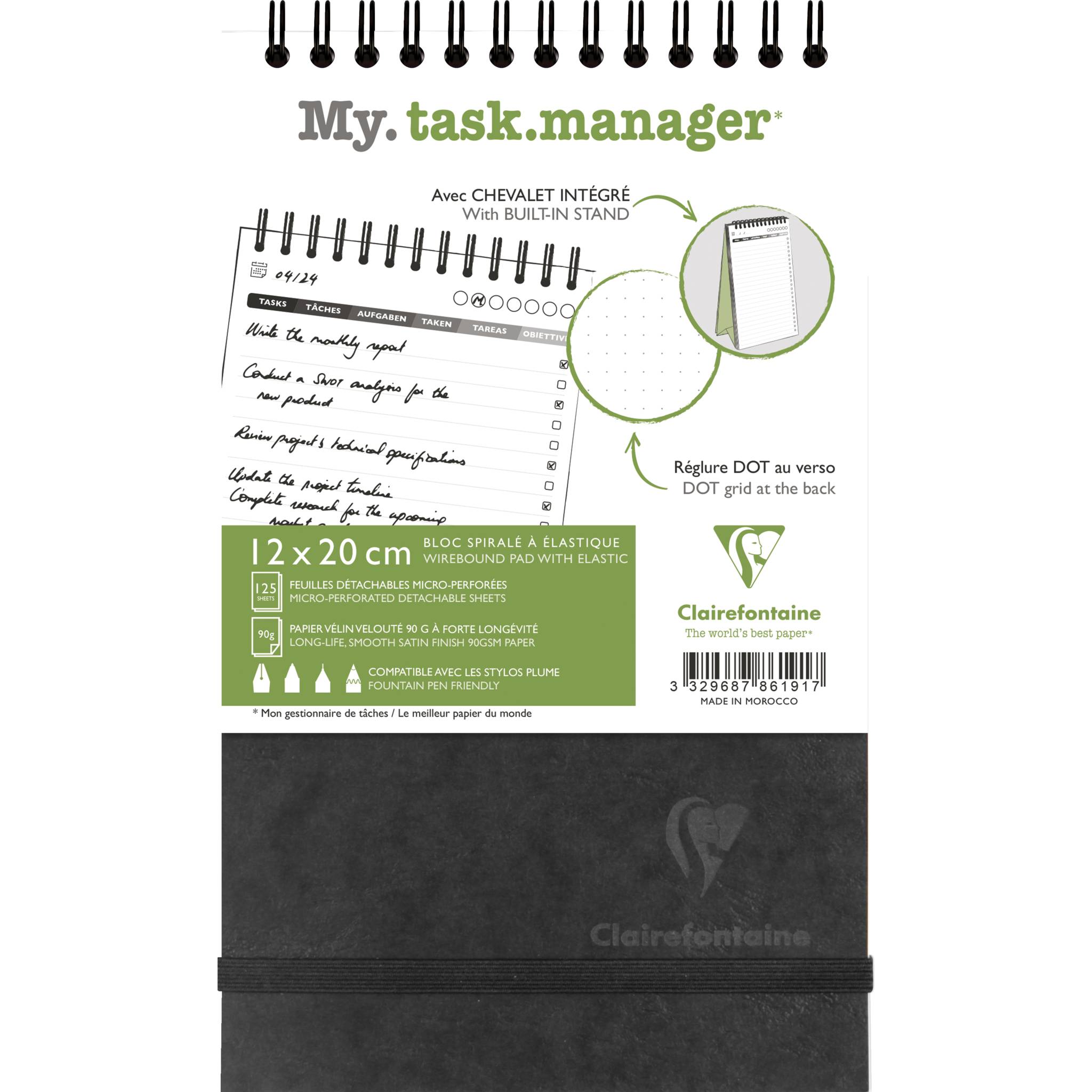 Clairefontaine 5x Block mit Doppelspirale 12x20cm 125 Blatt schwarz 786191C