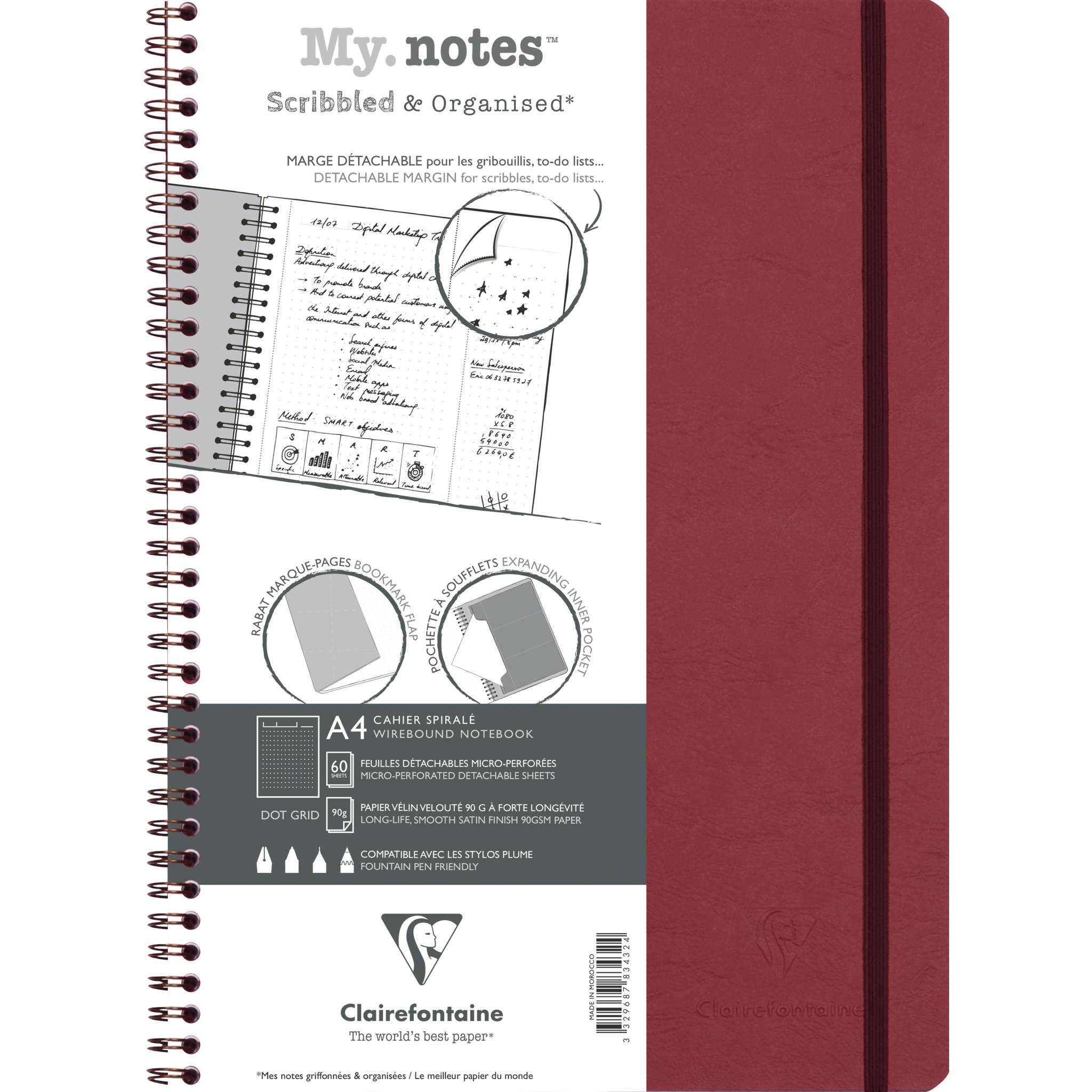 Clairefontaine 5x My.Notes Age Bag Spiralheft A4, 60 Blatt Rot 783432C
