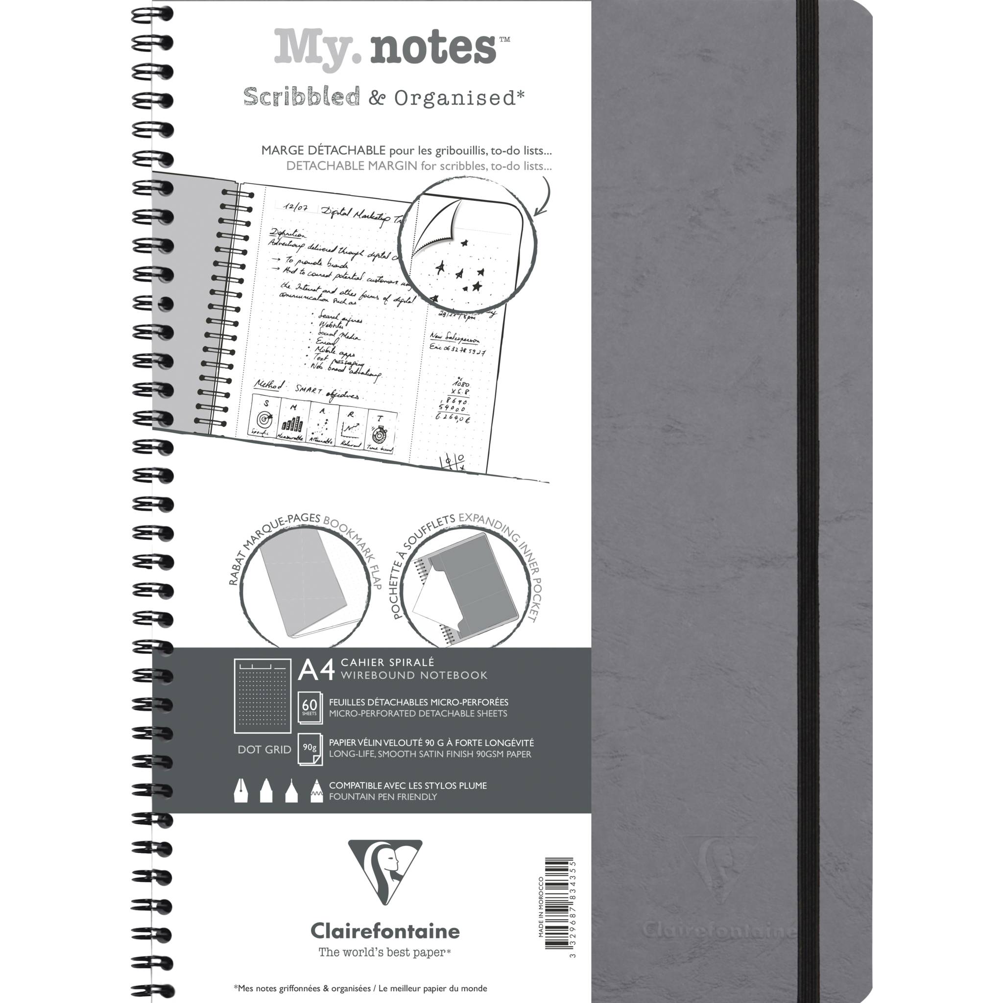 Clairefontaine 5x My.Notes Age Bag Spiralheft A4, 60 Blatt Grau 783435C