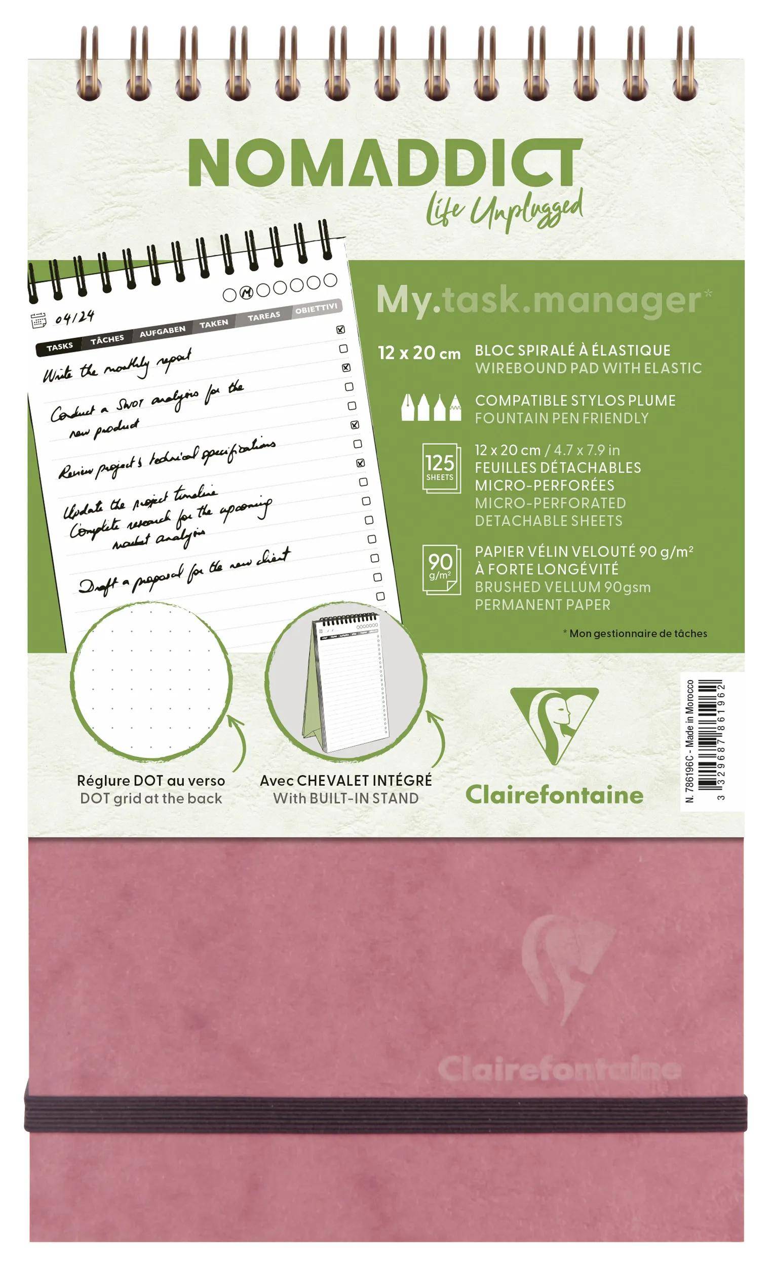 Clairefontaine 5x Spiralblock 12x20 cm, 250 Seiten 125 Bl 90g, Antikrosa 786196C