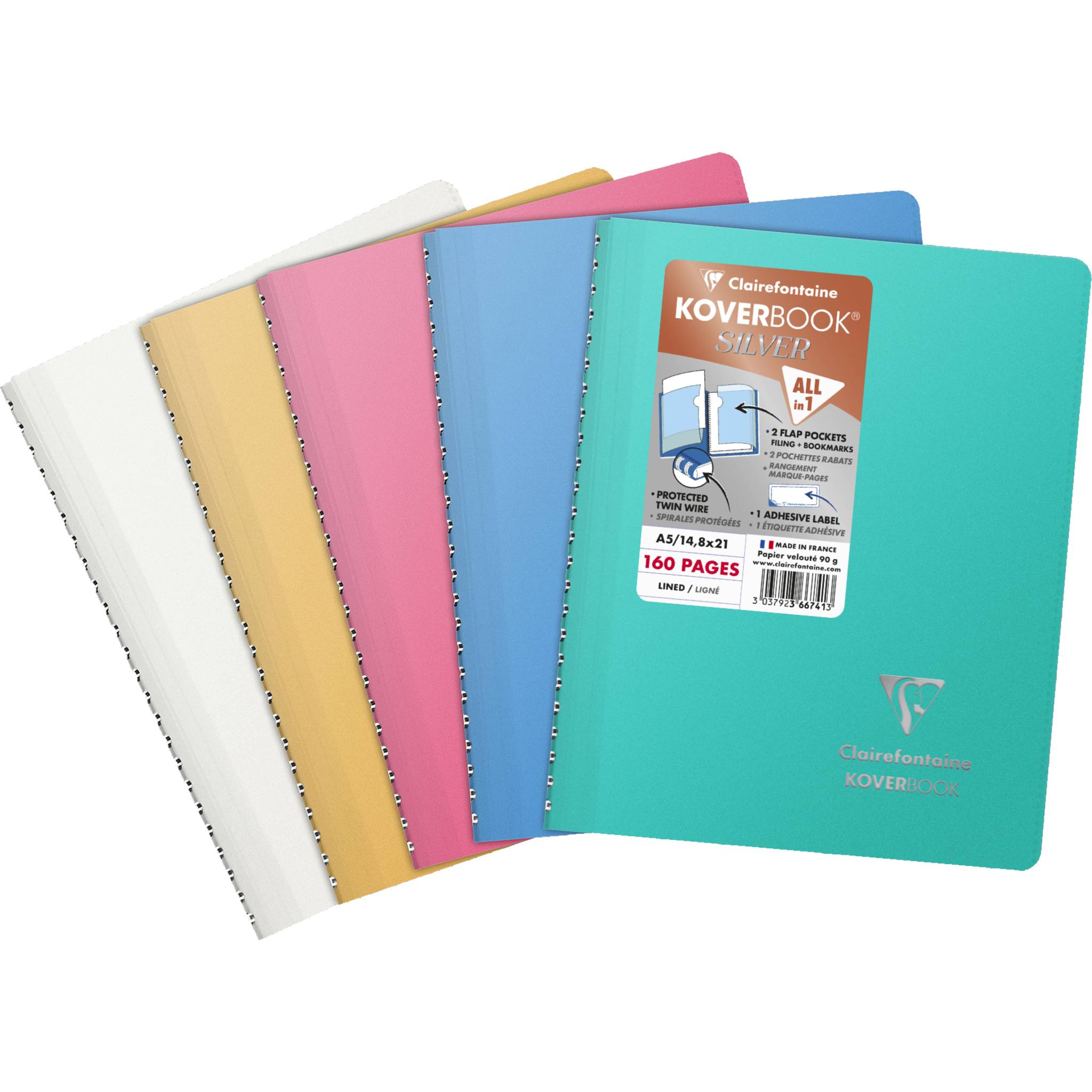 Clairefontaine 5x Koverbook Silver A5 80 Blatt lin. 366741C