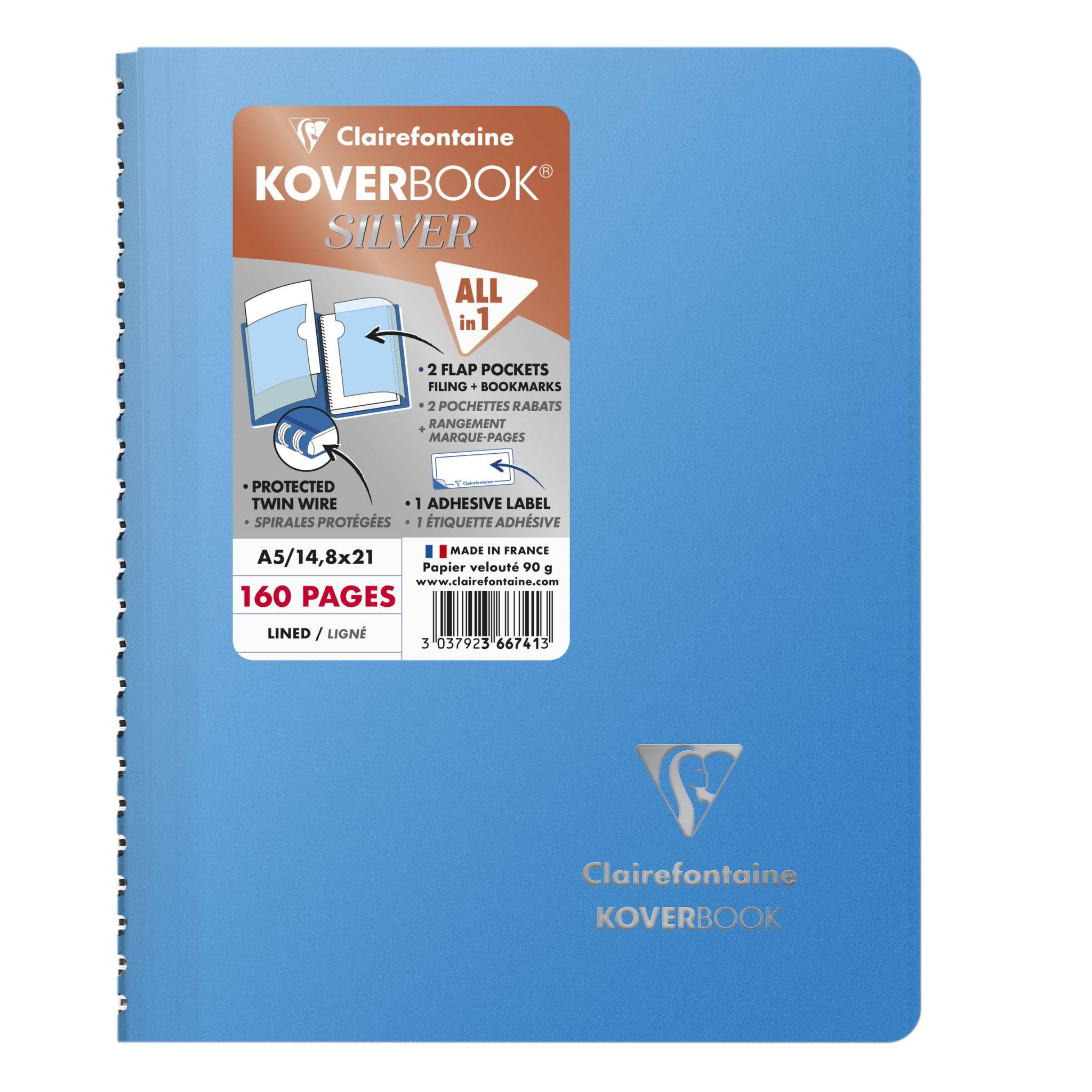 Clairefontaine 5x Koverbook Silver A5 80 Blatt lin. 366741C